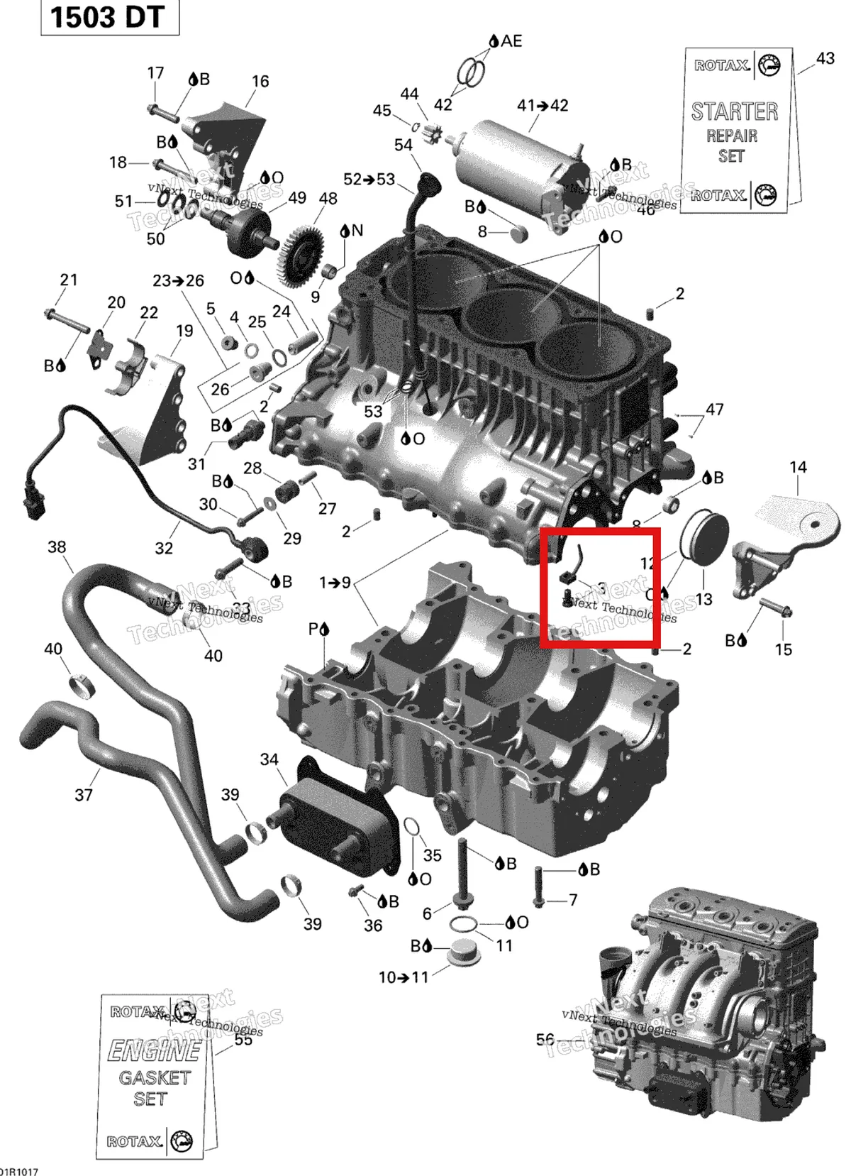 Деталь 420956776 на схеме узла 2010 Sea-Doo GTI SE 130 Engine Block