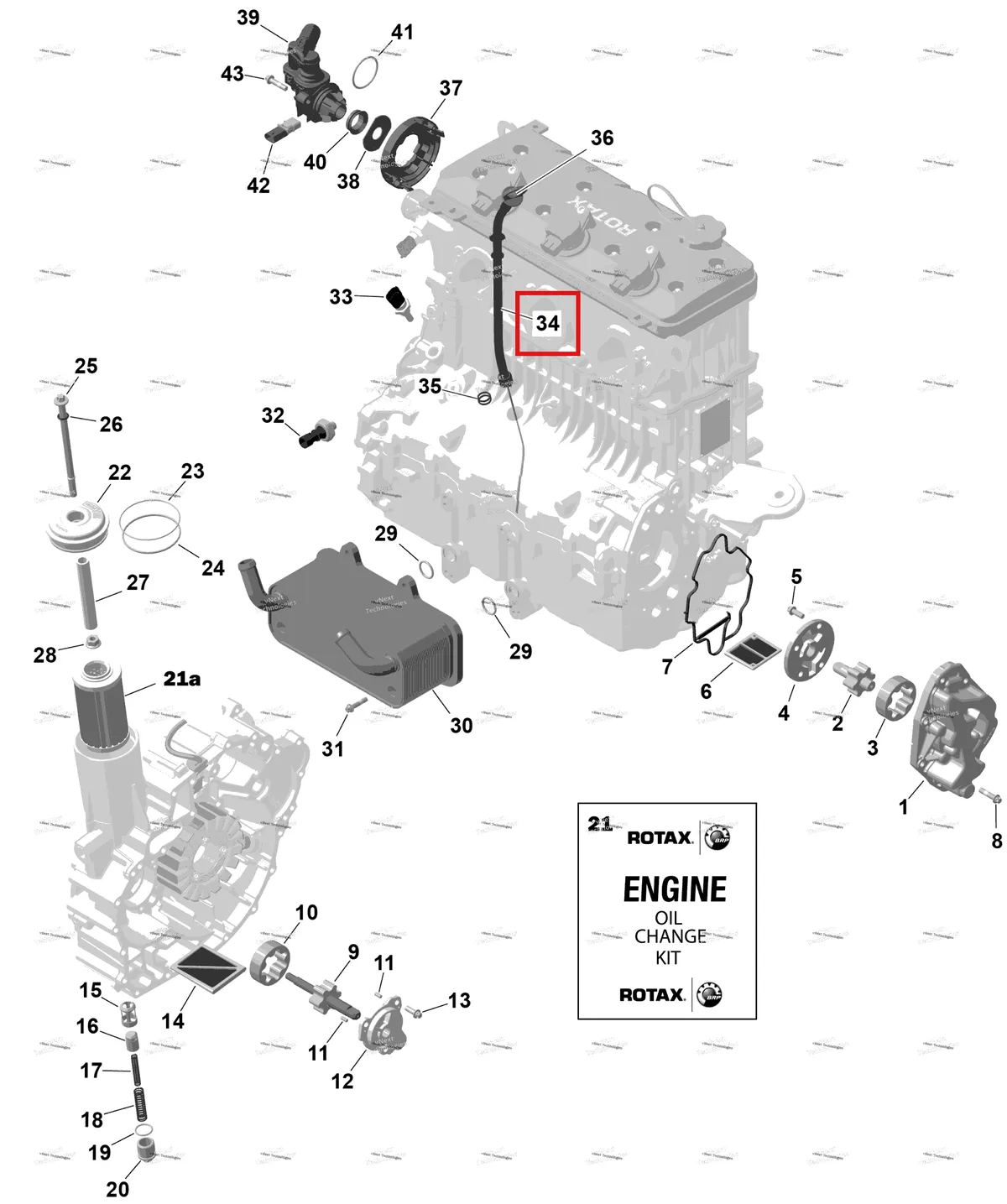 Деталь 420956944 (Масляный Level трубка Sea-Doo RXP (2016) (420956944)) на схеме узла 2026 Sea-Doo GTX - 300 - STD - 15TA - Blue Abyss - Audio Rotax - Engine Lubrication