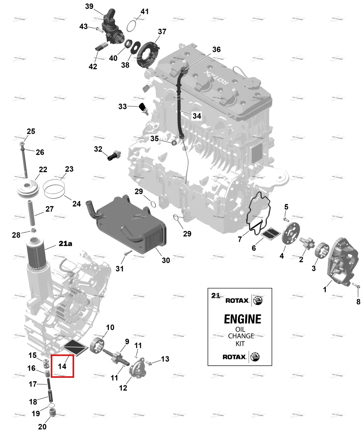 Деталь 420956950 на схеме узла 2026 Sea-Doo GTX - 300 - STD - 15TA - Blue Abyss - Audio Rotax - Engine Lubrication
