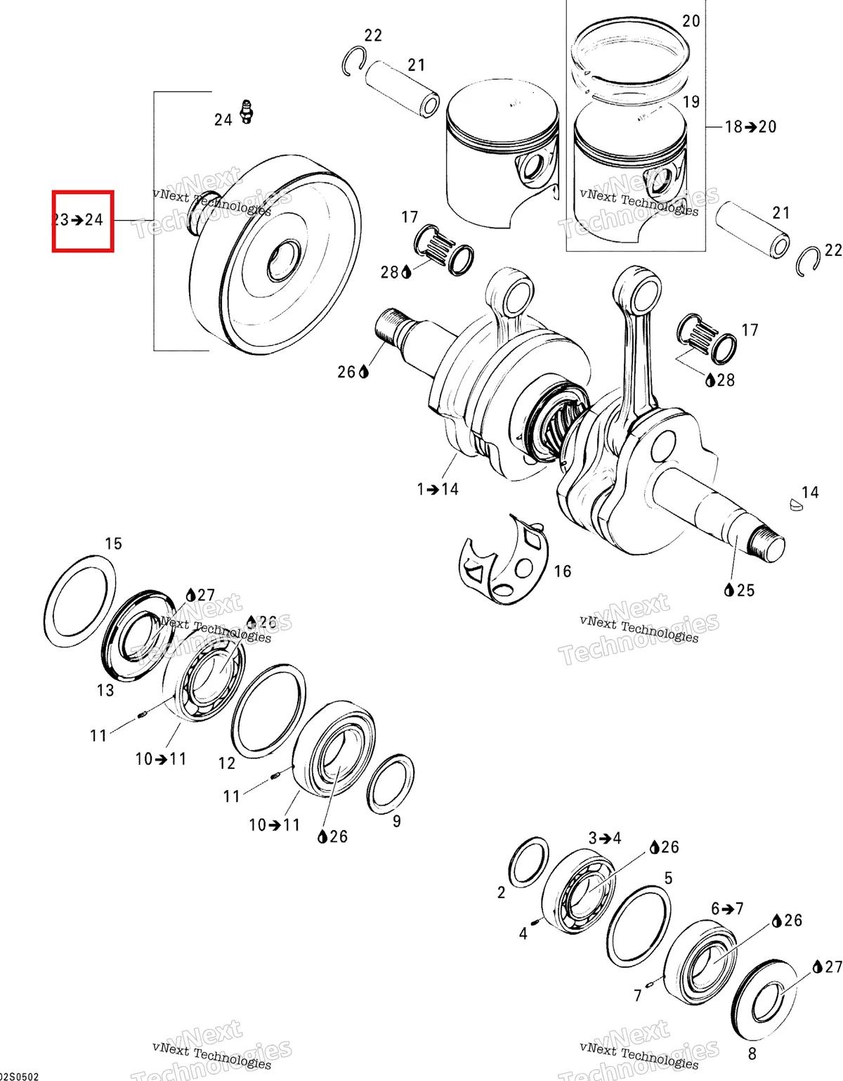 Деталь 420958013 на схеме узла 2005 Sea-Doo GTI Crankshaft And Pistons