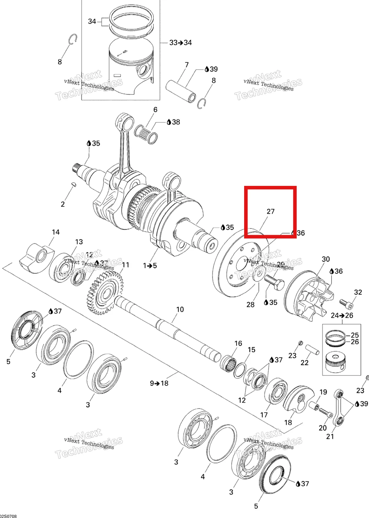 Деталь 420958083 на схеме узла 2007 Sea-Doo 3D 947 DI Crankshaft And Pistons