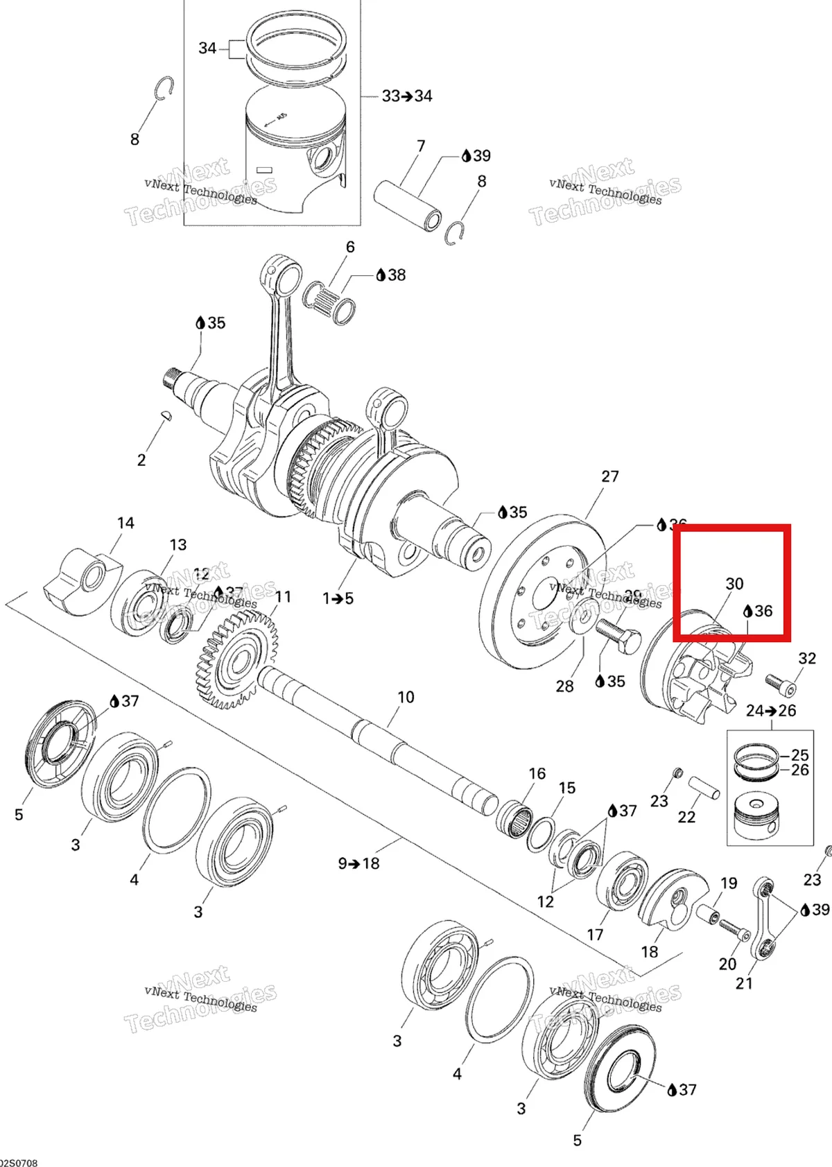 Деталь 420958137 на схеме узла 2007 Sea-Doo 3D 947 DI Crankshaft And Pistons