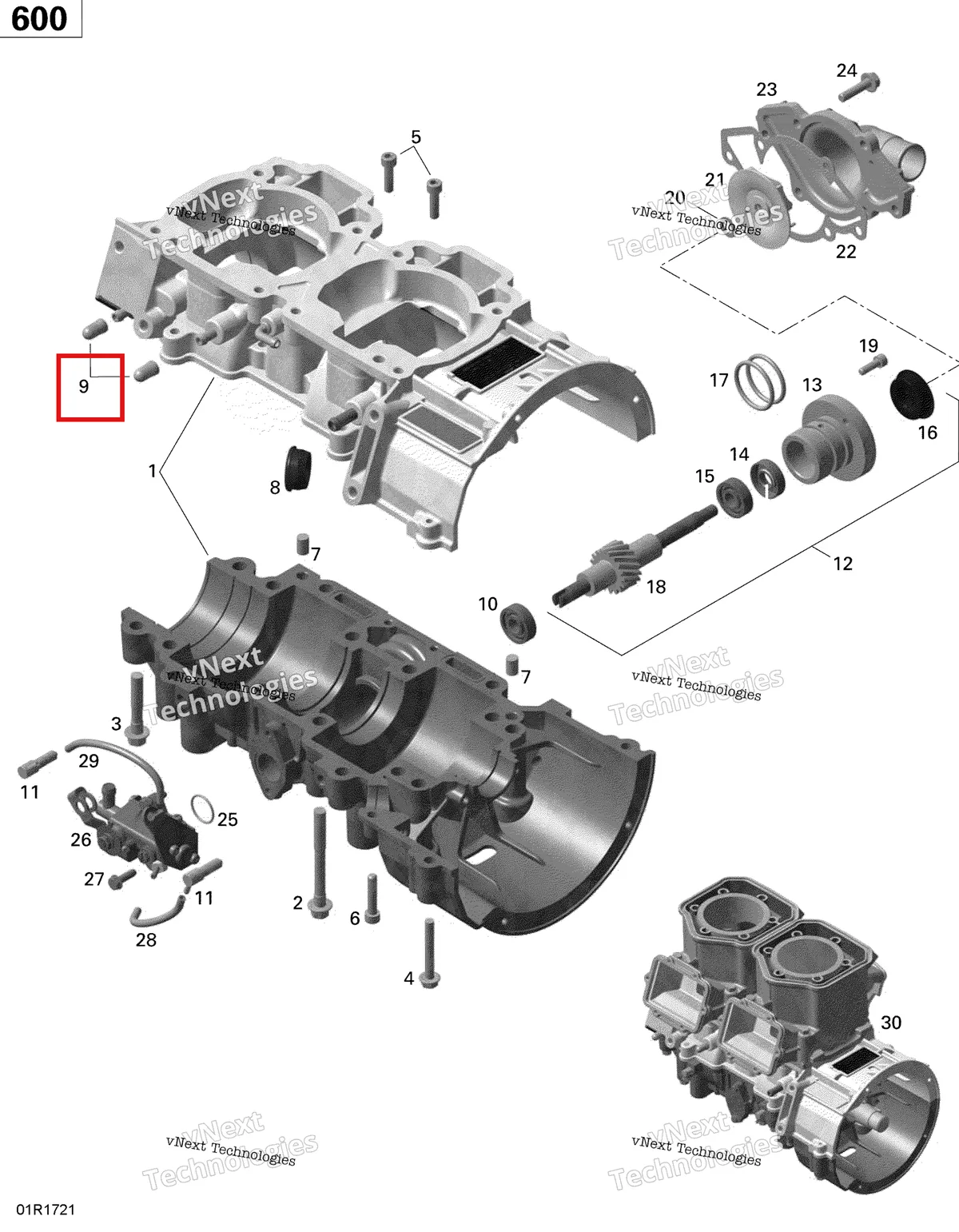 Деталь 420960770 (Крышка) на схеме узла 2020 Ski-Doo MXZ 600 CARB Engine - Crankcase, Water Pump And Oil Pump - 600 Carb