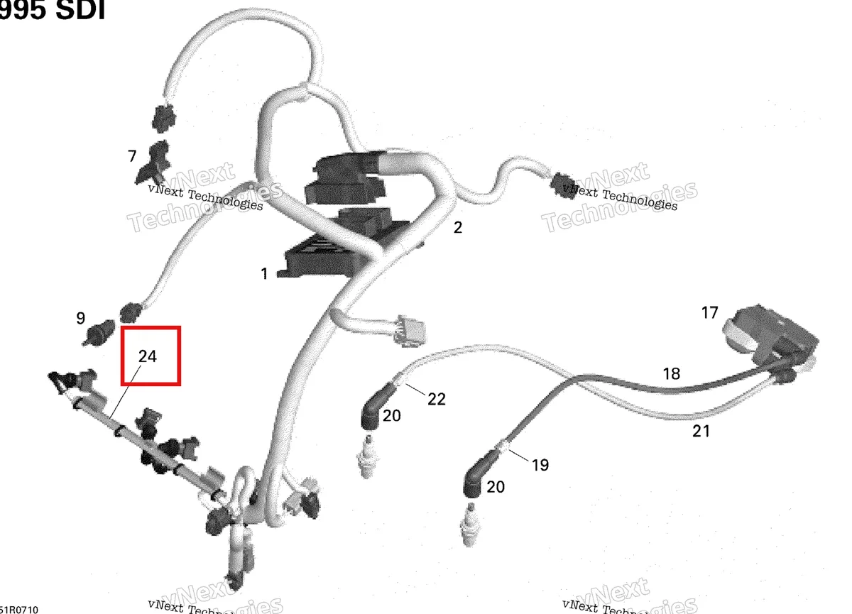 Деталь 420960880 на схеме узла 2007 Ski-Doo MACH Z Adrenaline Engine Harness And Electronic Module, Mach, Mxz, Hm Eur