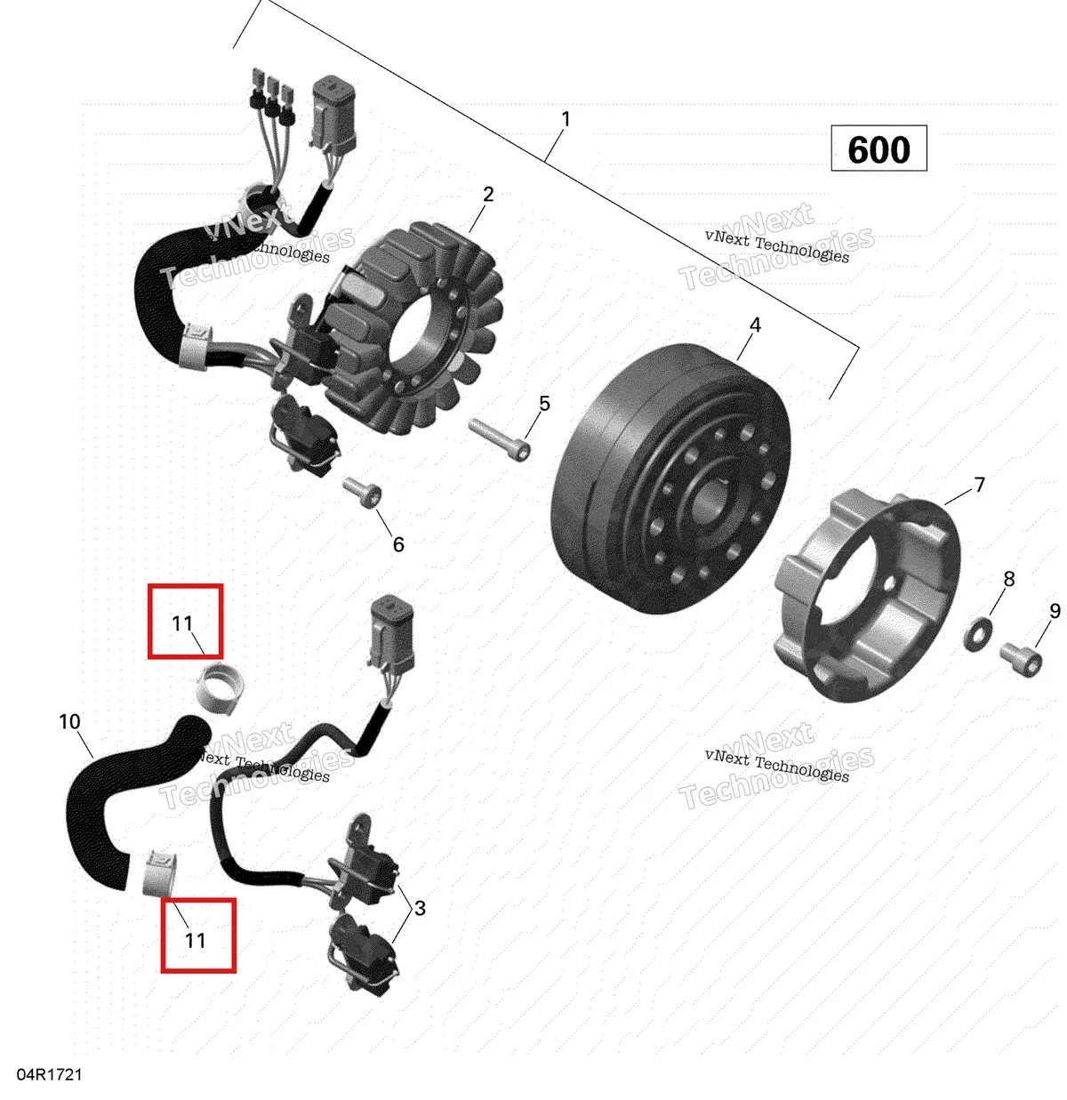 Деталь 420960896 (Зажим) на схеме узла 2020 Ski-Doo MXZ 600 CARB Electric - Magneto - 600 Carb