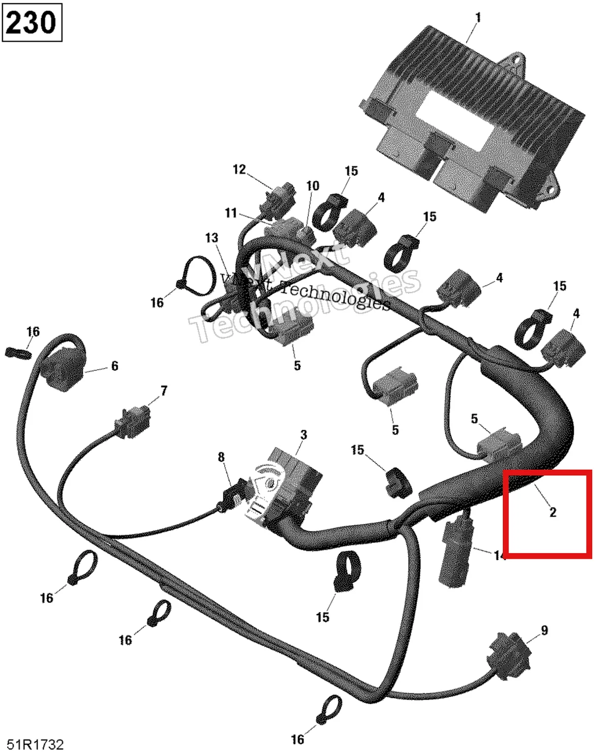 Деталь 420964086 на схеме узла 2017 Sea-Doo GTX Engine Harness And Electronic Module - 230