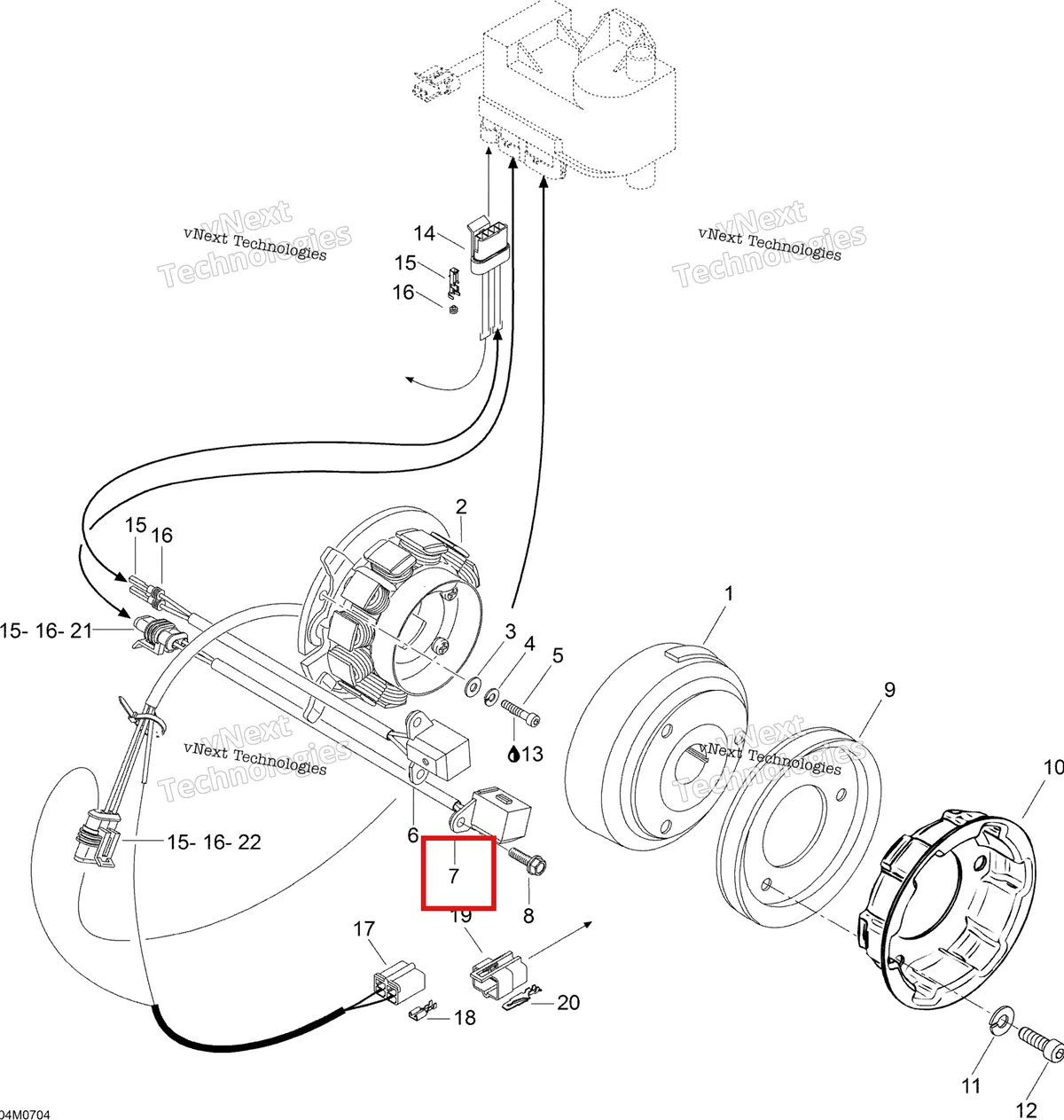 Деталь 420966546 (Деталь Pick Up Assy. Includes Items 7 Thru 10) на схеме узла 2007 Ski-Doo Skandic LT 440F Magneto