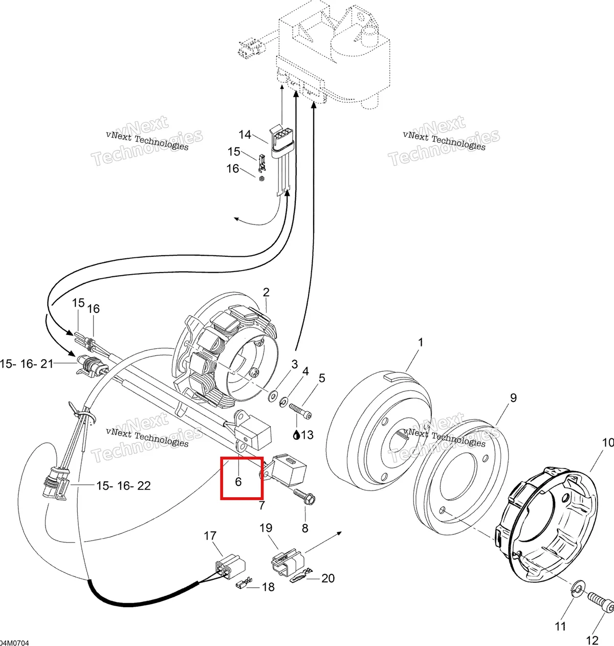 Деталь 420966548 (Деталь Pick Up Assy, Reverse. Includes Items 8 Thru 10) на схеме узла 2007 Ski-Doo Skandic LT 440F Magneto