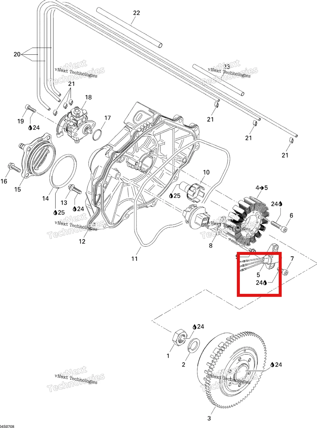 Деталь 420966760 на схеме узла 2007 Sea-Doo 3D 947 DI Magneto And Oil Pump
