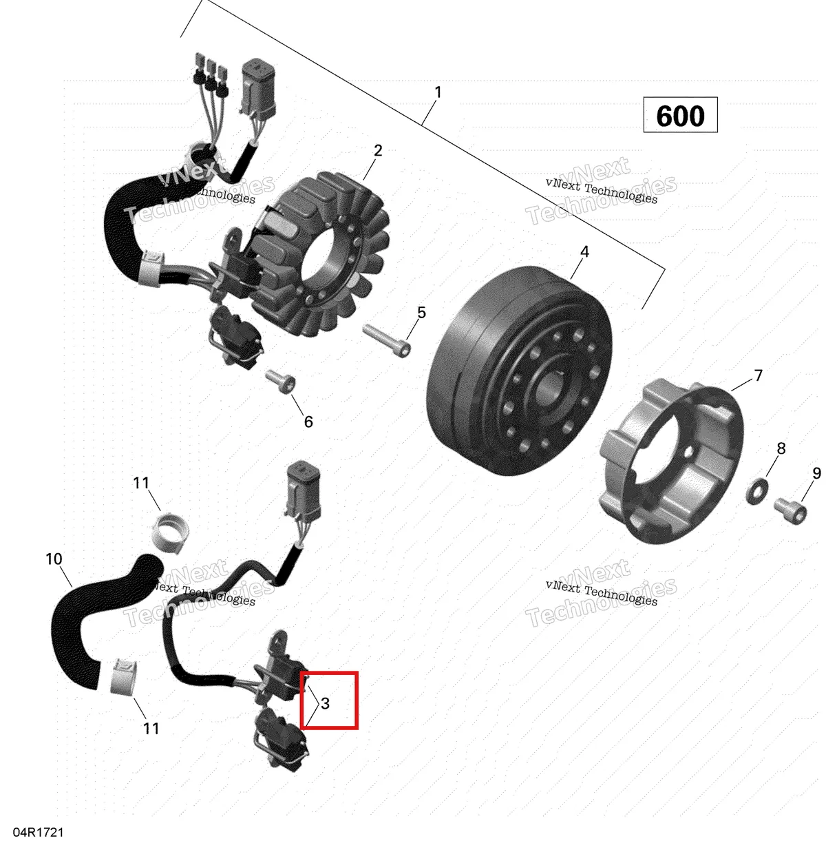 Деталь 420966804 (Деталь Pickup Ass'y) на схеме узла 2020 Ski-Doo MXZ 600 CARB Electric - Magneto - 600 Carb