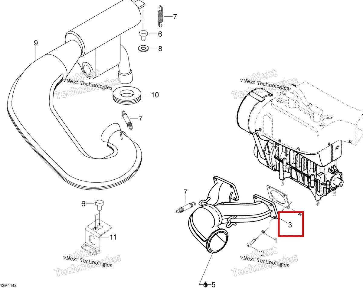 Деталь 420973512 (Деталь Branch-y) на схеме узла 2011 Ski-Doo Skandic WT 550F YetiII Exhaust System