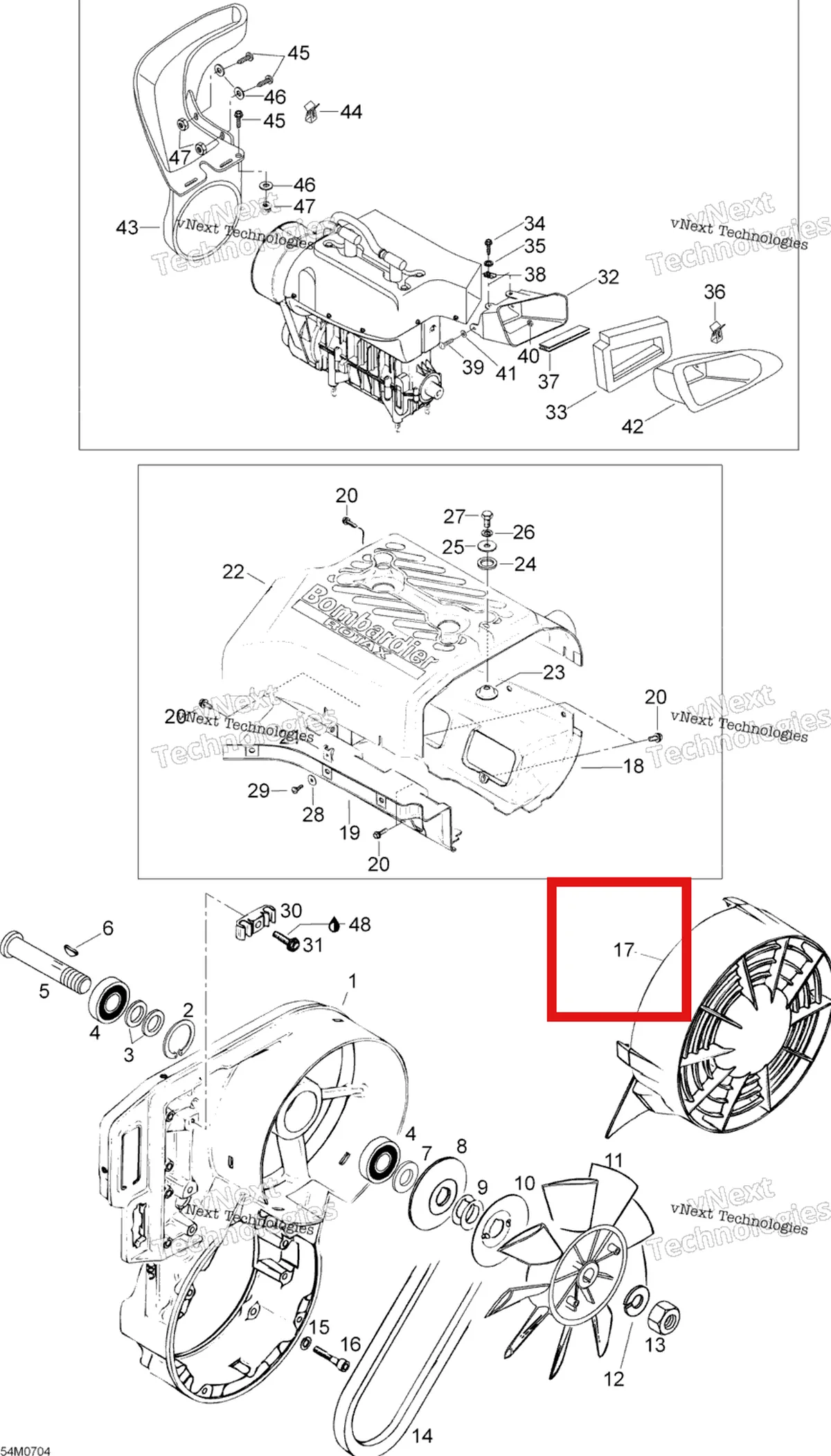 Деталь 420975695 (Крышка Вентилятора) на схеме узла 2007 Ski-Doo Skandic LT 440F Fan