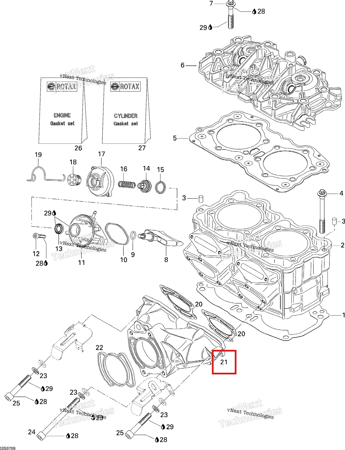 Деталь 420979607 на схеме узла 2007 Sea-Doo 3D 947 DI Cylinder And Exhaust Manifold