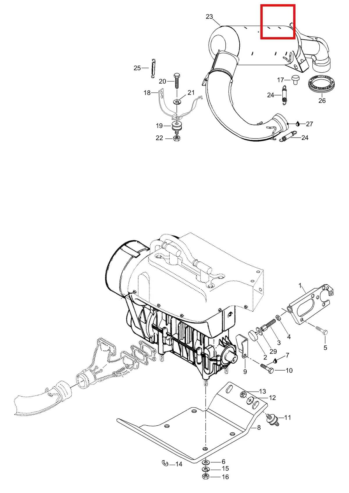 Деталь 420979825 (Деталь Tuned Pipe) на схеме узла 01- Engine Mount Plate/Muffler