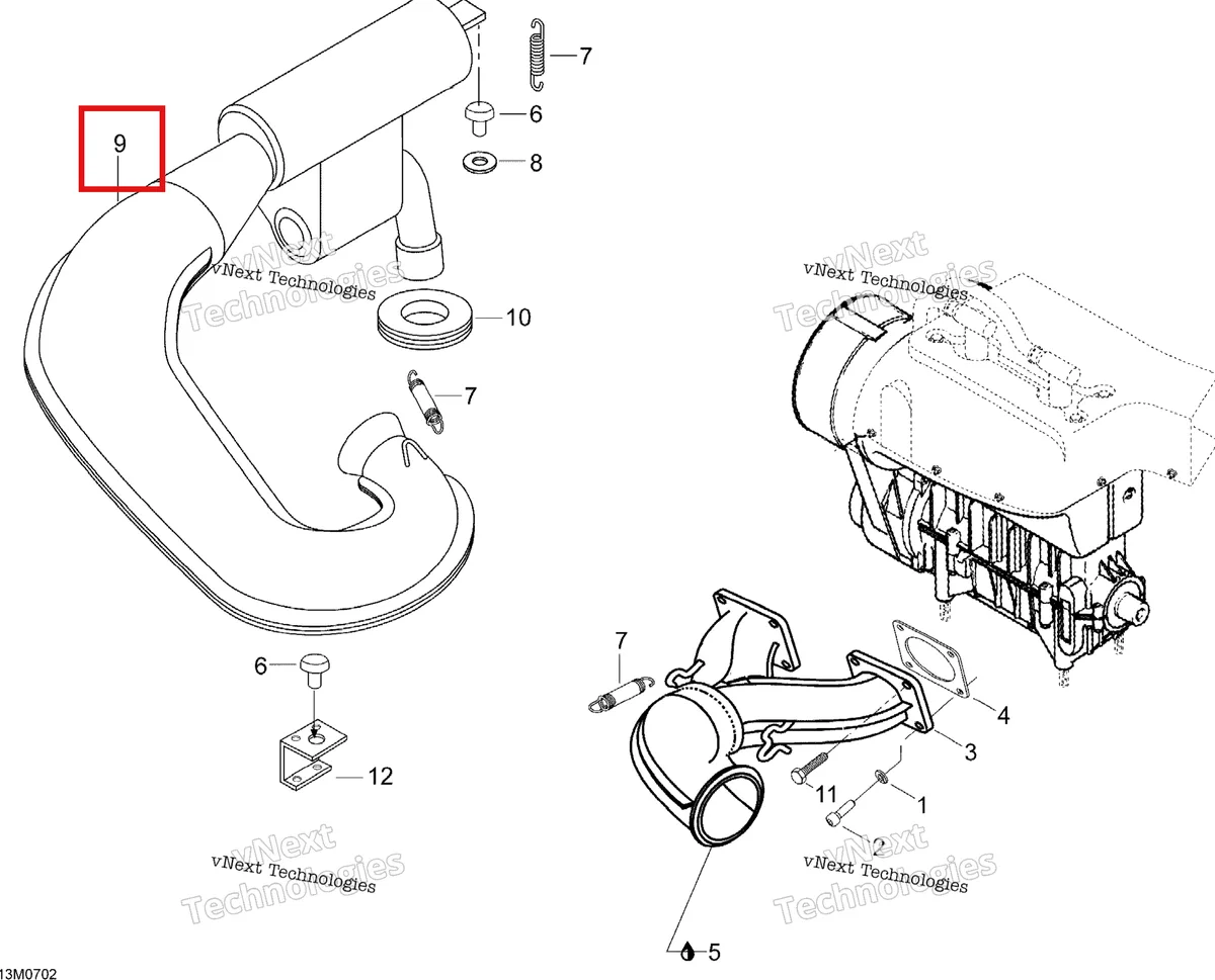 Деталь 420979856 на схеме узла 2007 Ski-Doo Skandic WT 600 Exhaust System 600