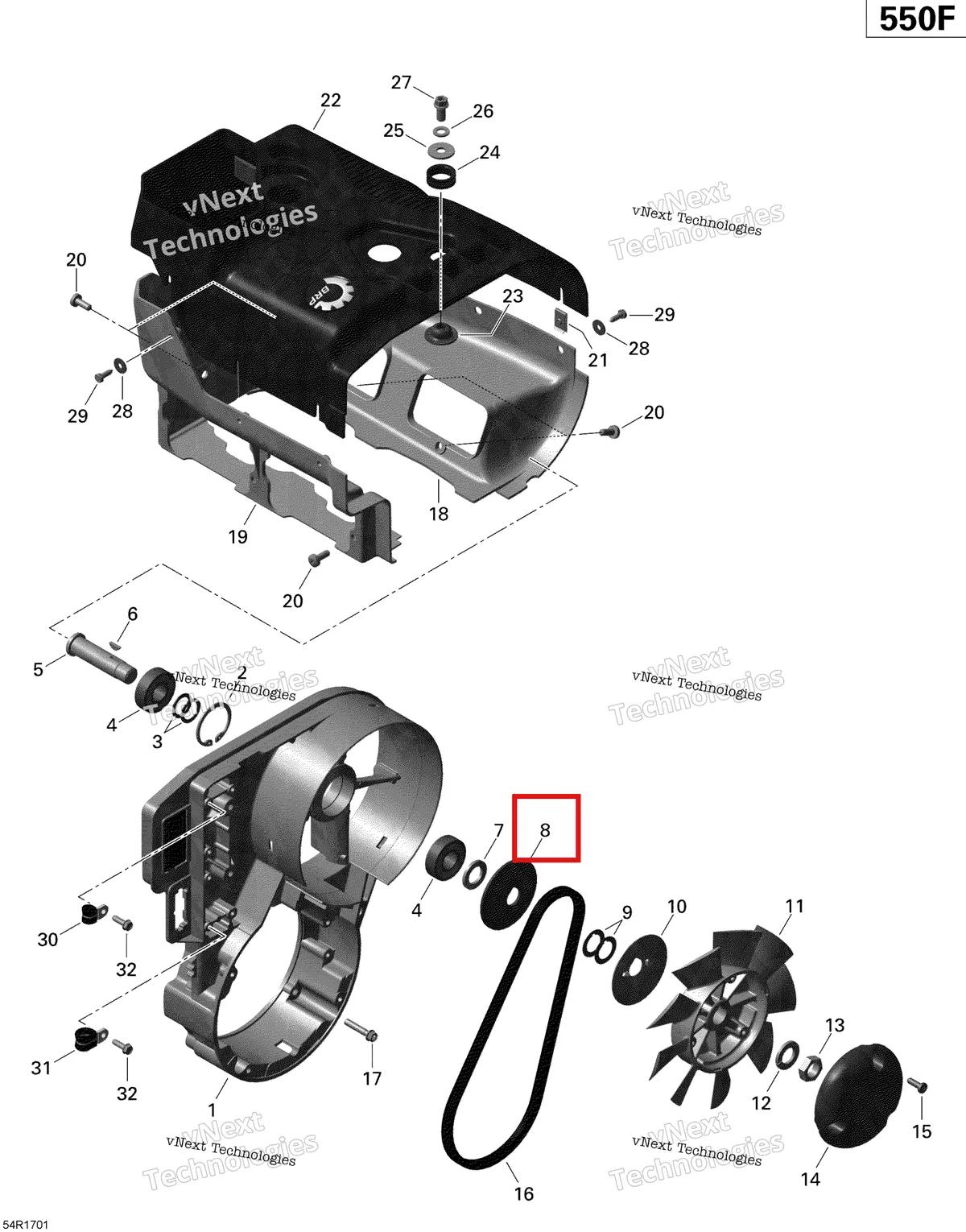 Деталь 420980496 (Диск Пояса) на схеме узла 2020 Ski-Doo EXPEDITION SPORT 550F Engine - Fan And Cylinder Cowls - 550F