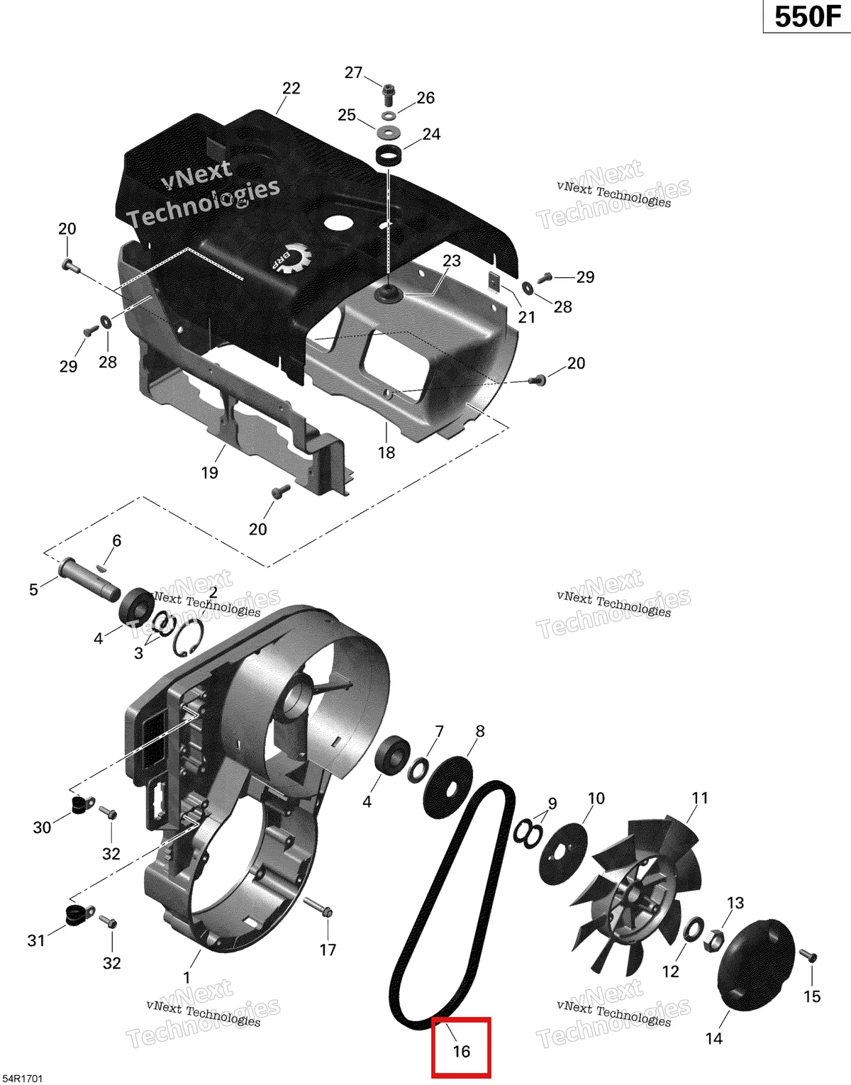 Деталь 420980514 (Ремень вариатора) на схеме узла 2020 Ski-Doo EXPEDITION SPORT 550F Engine - Fan And Cylinder Cowls - 550F