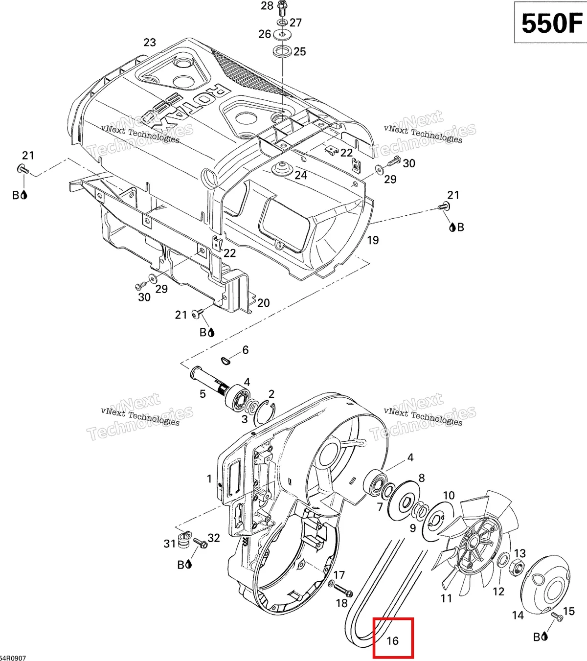 Деталь 420980517 (Ремень вариатора) на схеме узла 2009 Ski-Doo GSX Fan Fan & Cylinder Cowls V1