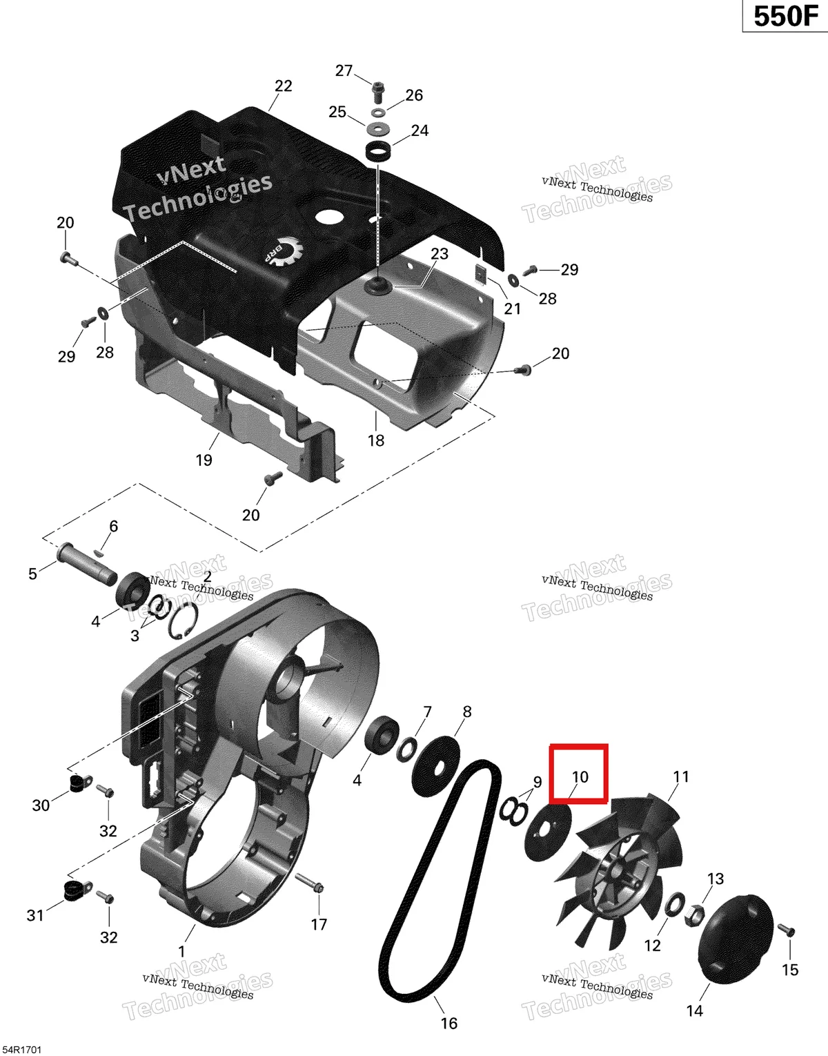 Деталь 420980523 (Шайба) на схеме узла 2020 Ski-Doo EXPEDITION SPORT 550F Engine - Fan And Cylinder Cowls - 550F