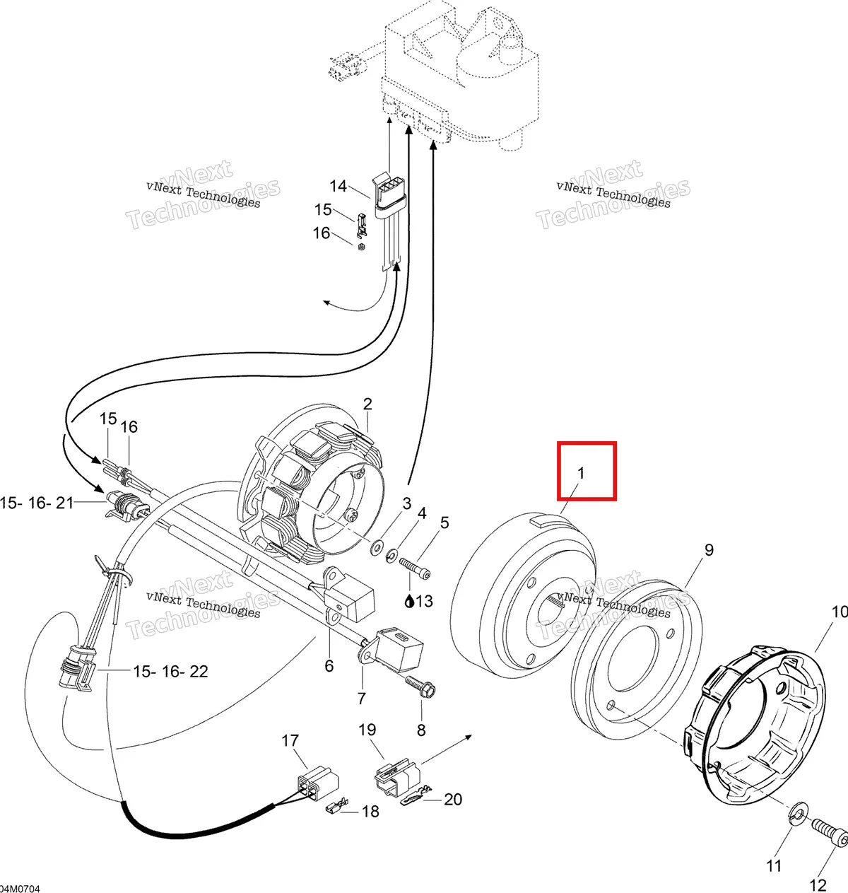Деталь 420996823 на схеме узла 2007 Ski-Doo Skandic LT 440F Magneto