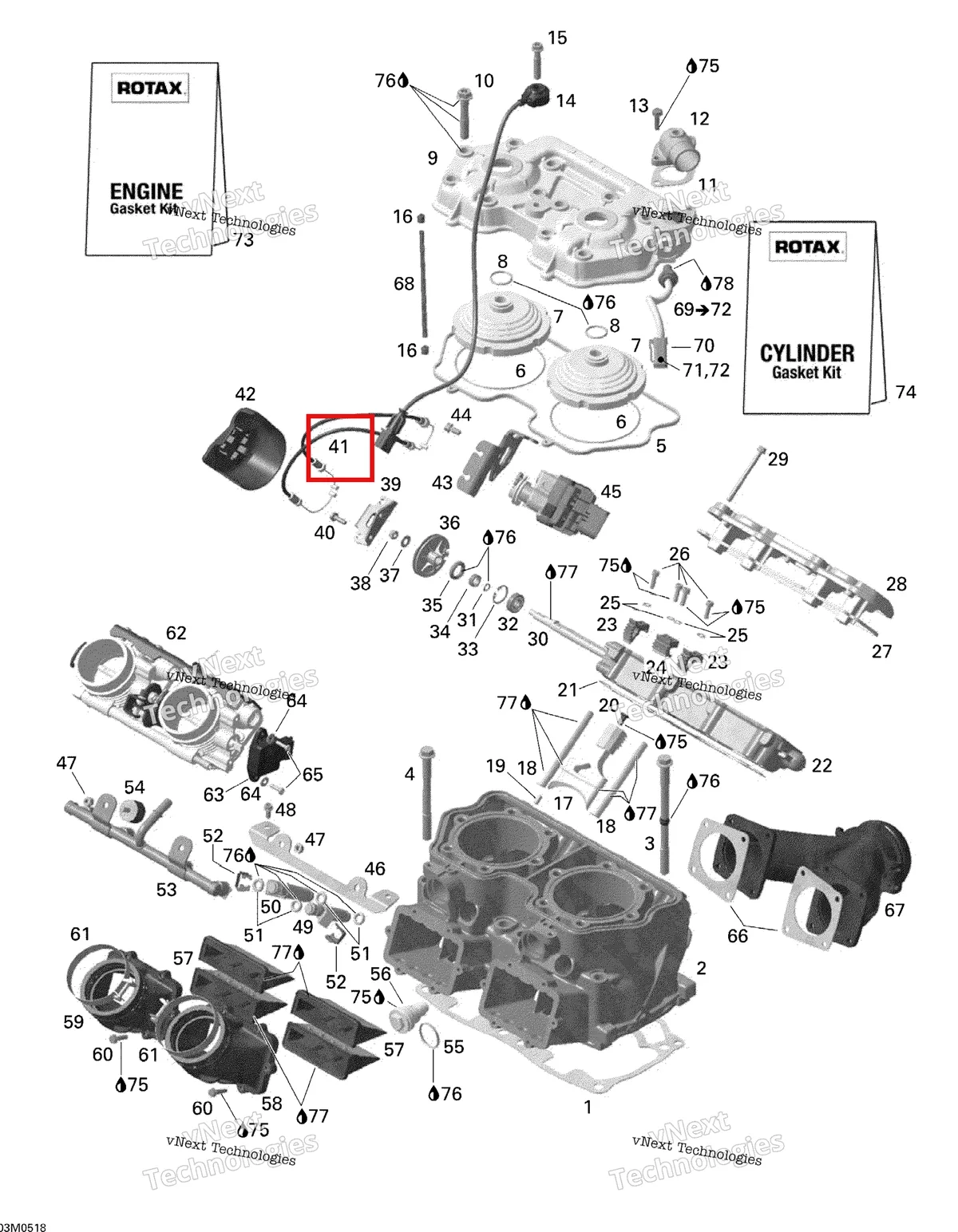 Деталь 420997021 на схеме узла 2005 Ski-Doo Mach Z 1000 SDI Cylinder And Cylinder Head