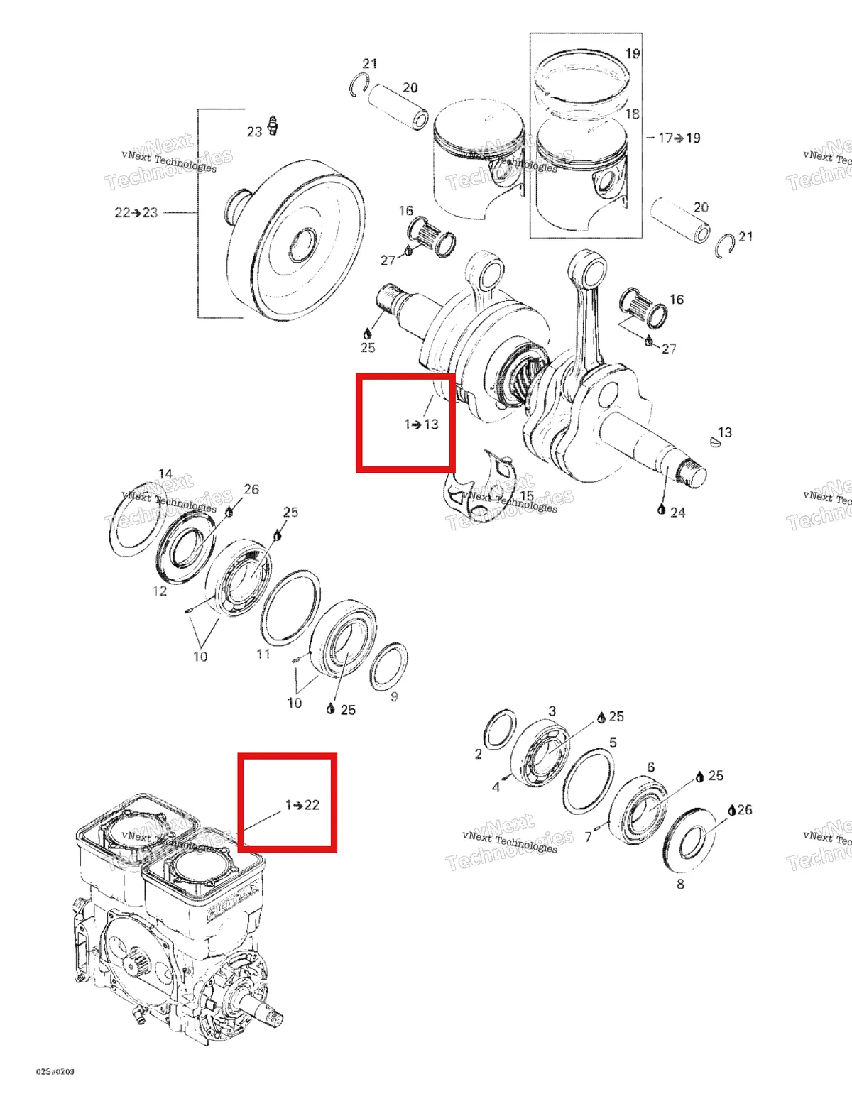 Схема применяемости: 421000074 VILEBREQ.REFAIT*CRANK-REBUILD 717  Коленчатый вал (Rotax 717 95-03)
