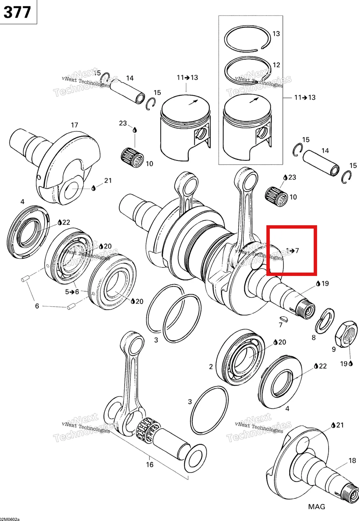Деталь 421000154 на схеме узла 2006 Ski-Doo GSX 380F Crankshaft And Pistons Gsx 377