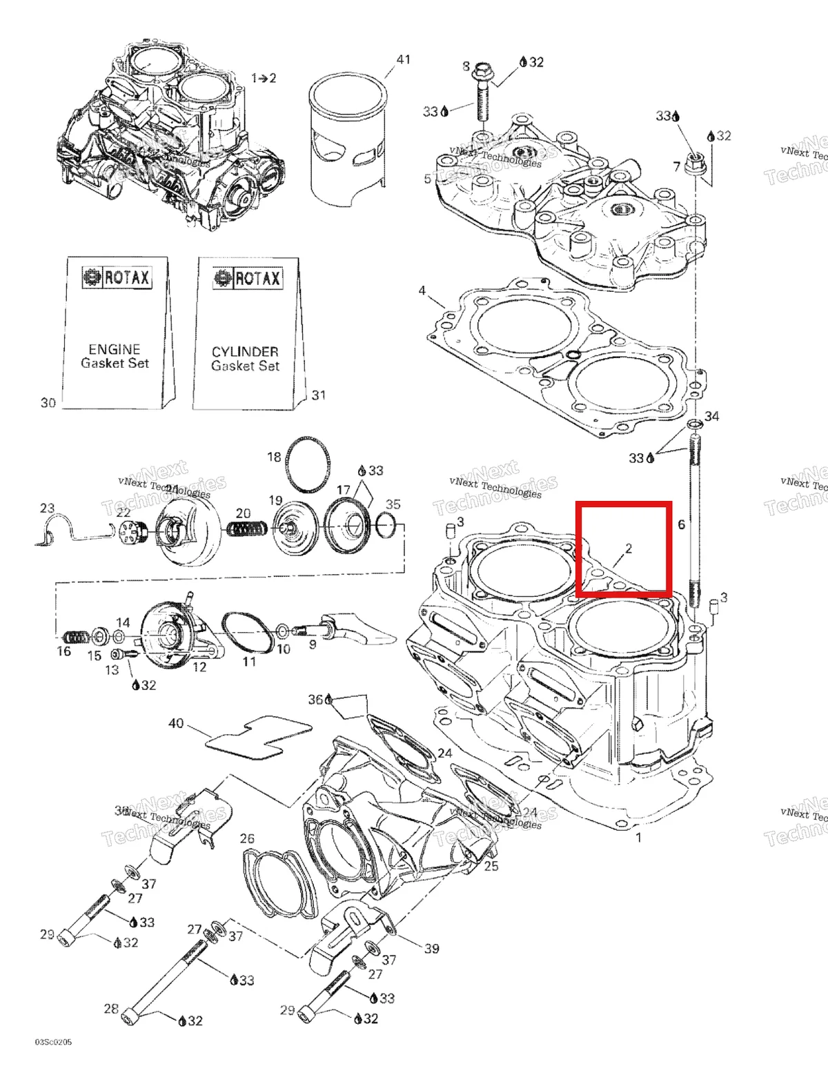 Деталь 421000561 на схеме узла 2002 Sea-Doo GTX, 5587/5588 Cylinder, Exhaust Manifold