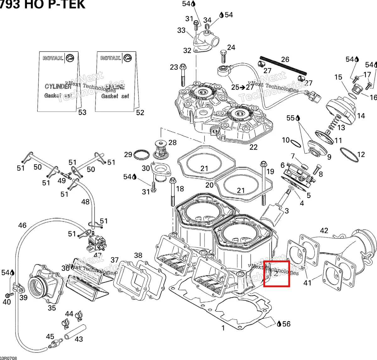 Деталь 421000604 на схеме узла 2007 Ski-Doo MX Z XRS 800 HO PTEK Cylinder, Exhaust Manifold And Reed Valve