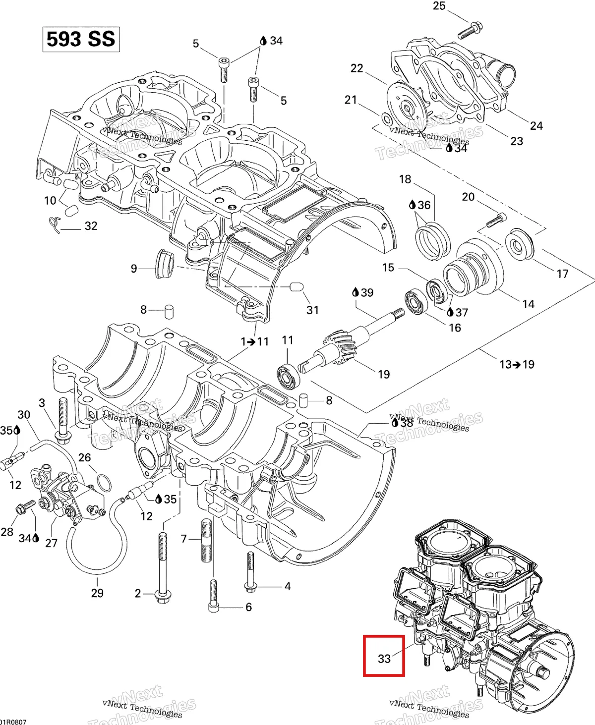Деталь 421000616 на схеме узла 2008 Ski-Doo GTX SPORT 500SS Crankcase, Water Pump And Oil Pump