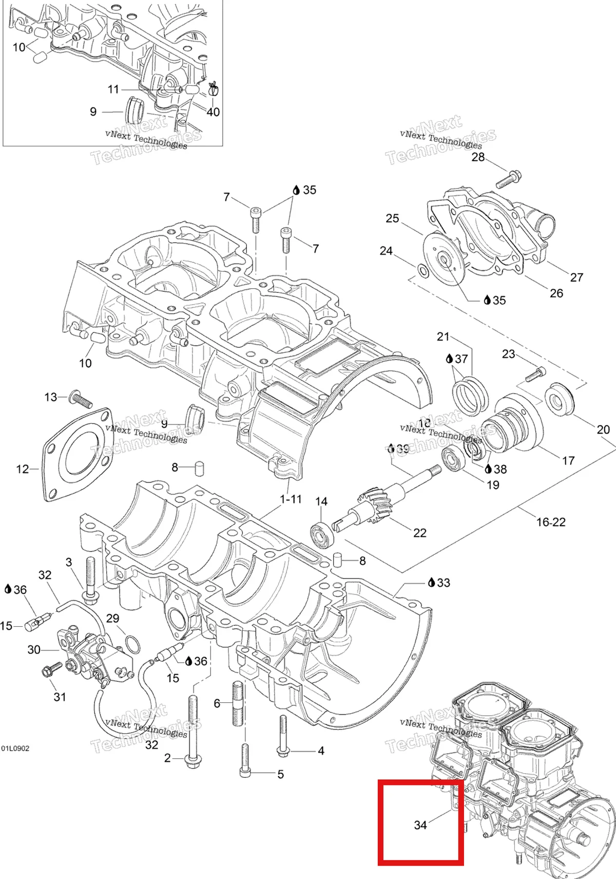 Деталь 421000623 на схеме узла 2009 Ski-Doo Expedition TUV 600 H.O. SDI Crankcase