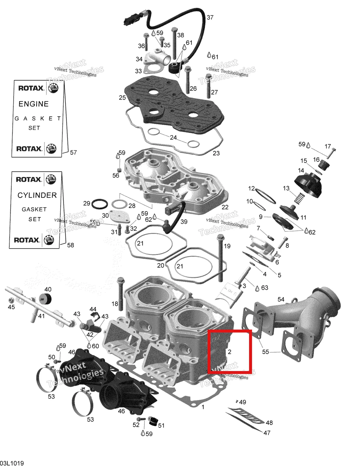 Деталь 421000624 на схеме узла 2010 Ski-Doo Expedition TUV SE 600HO SDI XU Cylinder And Cylinder Head