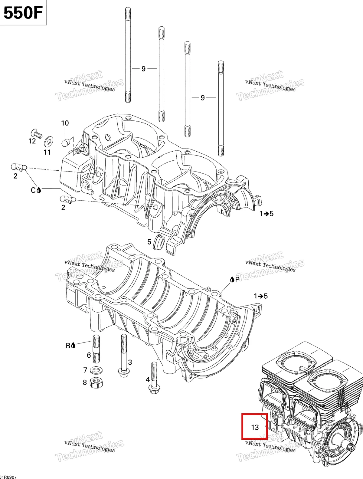 Деталь 421000638 на схеме узла 2009 Ski-Doo GSX Fan Crankcase V1