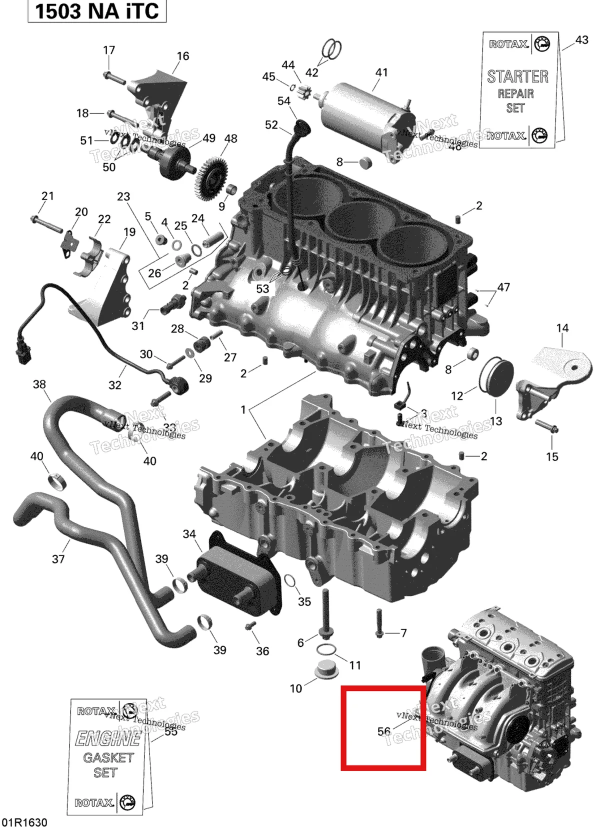 Деталь 421000656 (REBUILT BASIC длинный блок 1503 NA Sea-Doo GTX (2016) (421000656)) на схеме узла 2016 Sea-Doo Wake Engine Block - 155