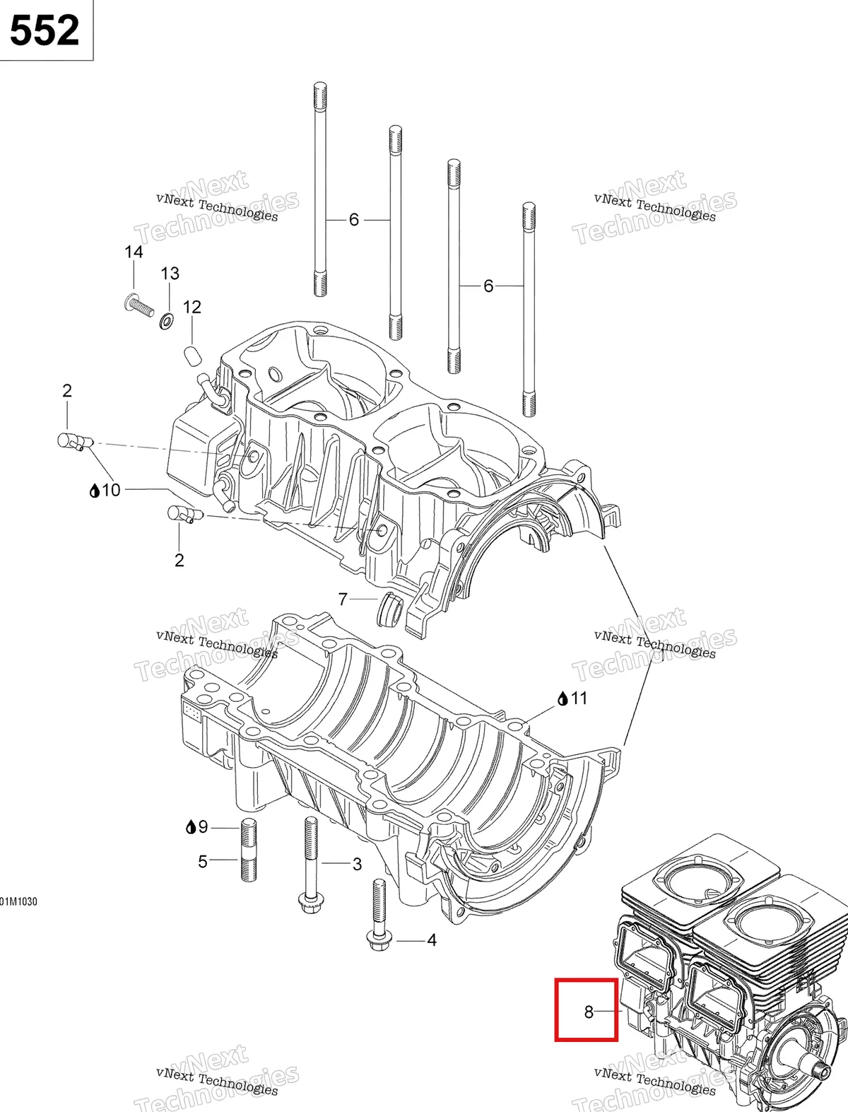 Деталь 421000663 на схеме узла 2011 Ski-Doo Skandic WT 550F YetiII Crankcase