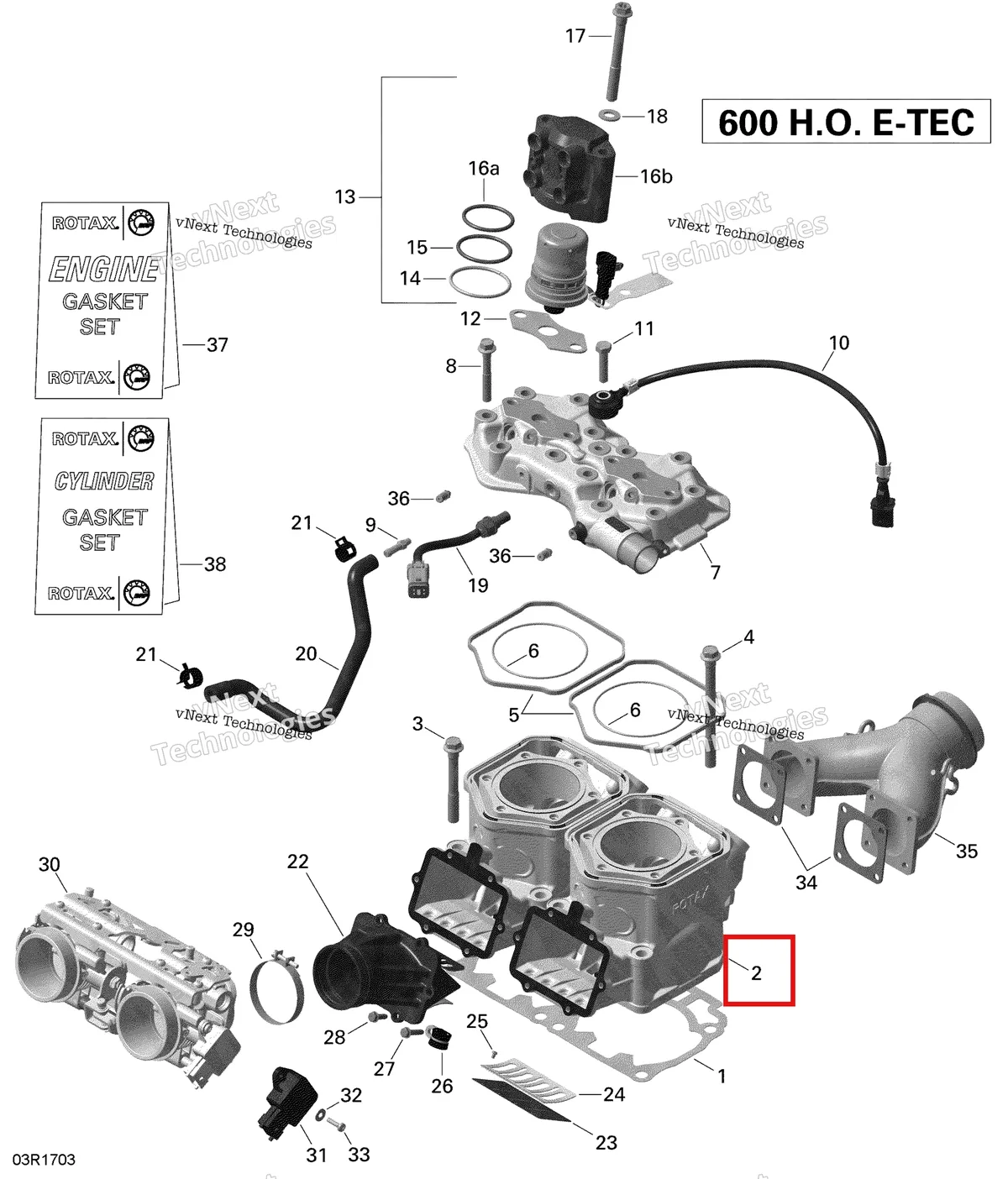 Деталь 421000667 на схеме узла 2020 Ski-Doo SKANDIC WT 600HO E-TEC Engine - Cylinder And Injection System - 600Ho E-Tec