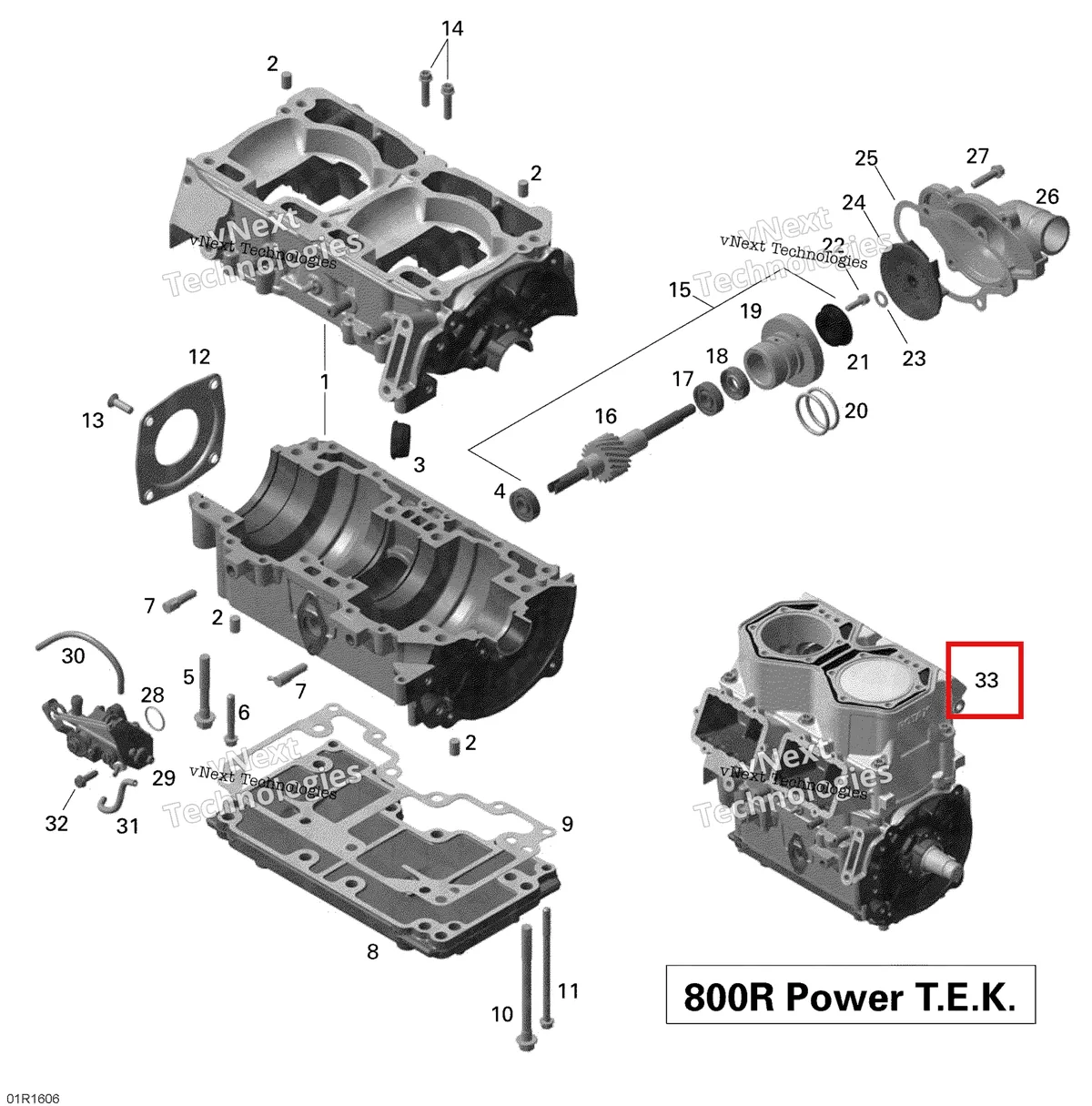 Деталь 421000676 на схеме узла 2016 Ski-Doo SUMMIT 800R P-TEK Crankcase, Water Pump And Oil Pump - 800R Ptek