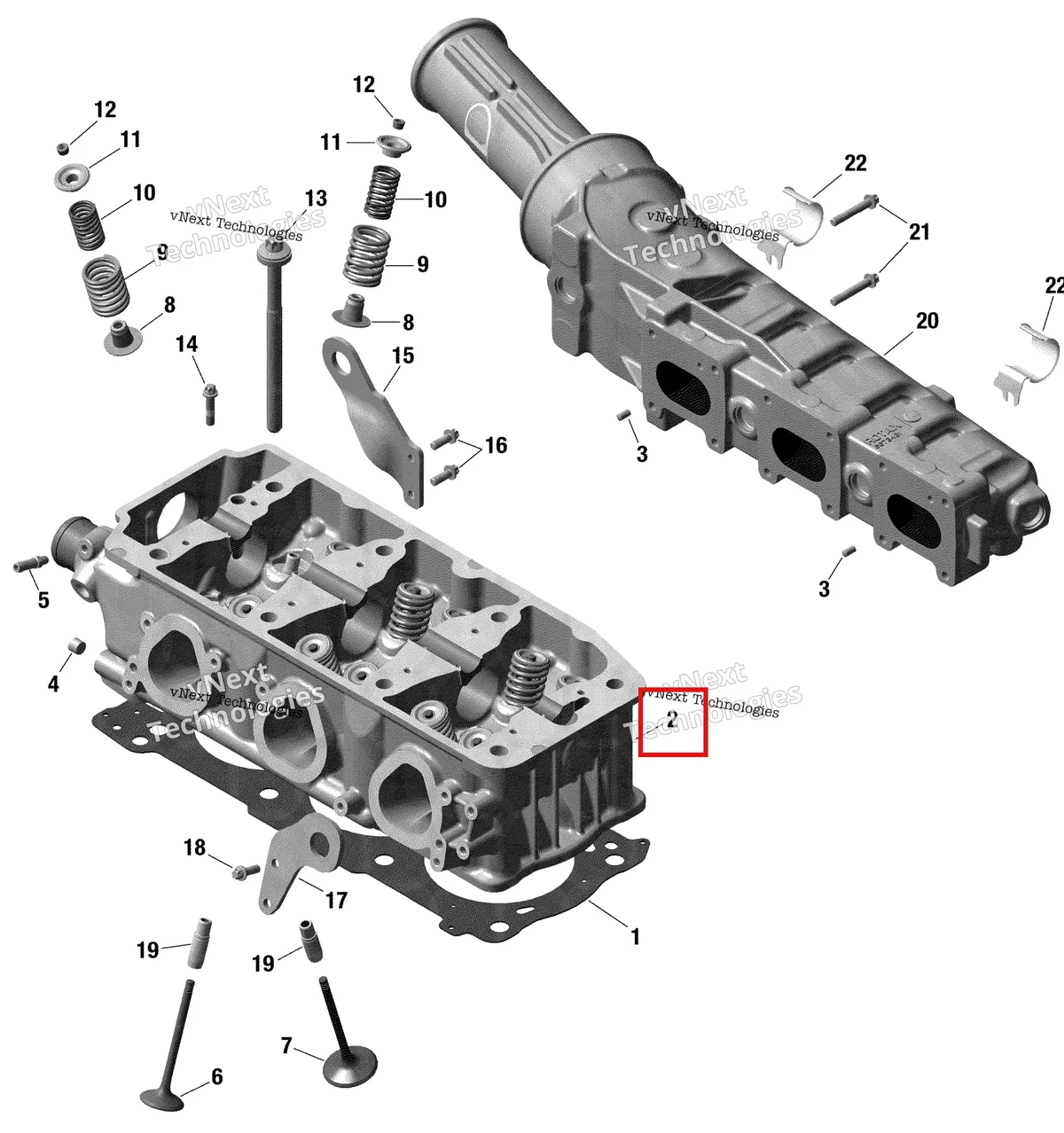 Деталь 421000732 (REBUILD головка цилиндра Sea-Doo RXP (2016) (421000732)) на схеме узла 2022 Sea-Doo GTI 130 Rotax - Cylinder Head
