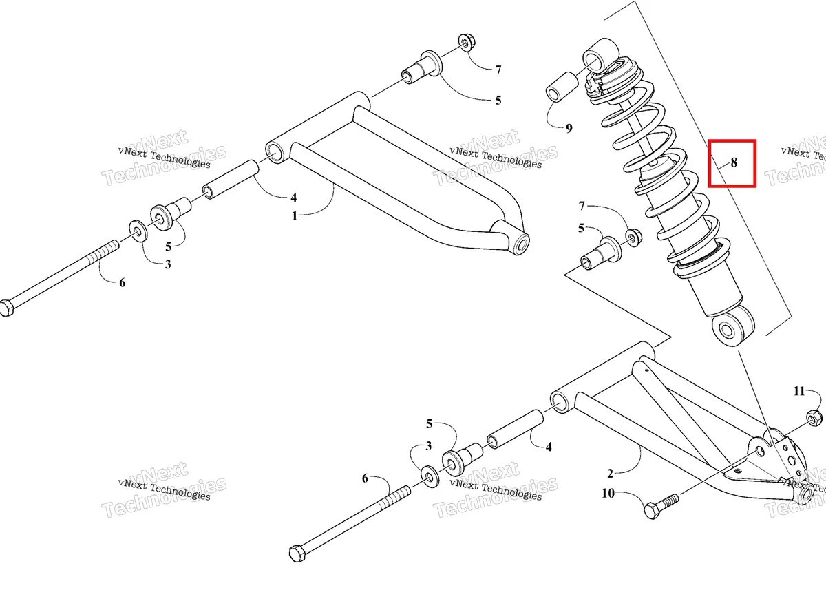 Деталь 4703-354 на схеме узла 2026 Ski-Doo MXZ 200 Front Suspension Arm