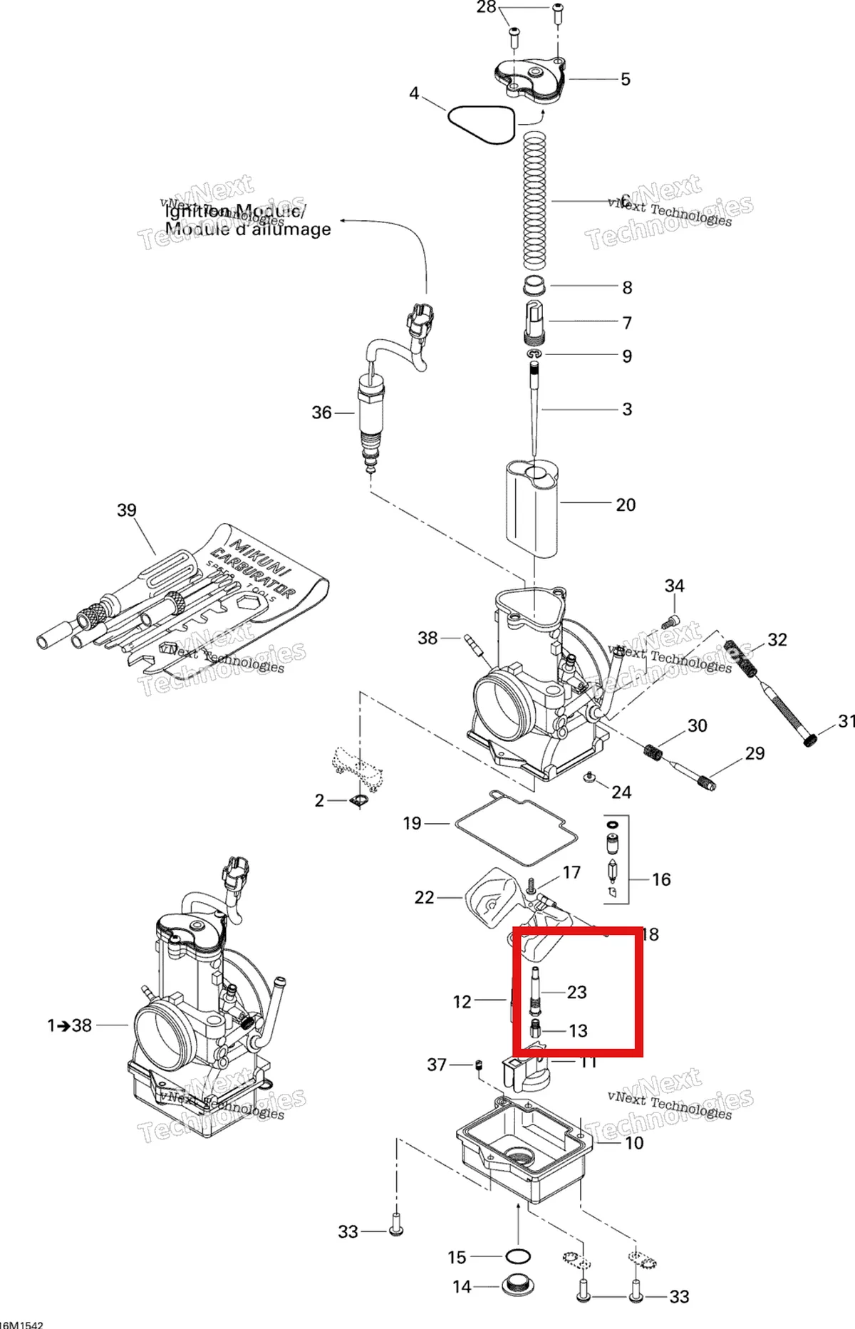 Деталь 486400012 (Жиклер) на схеме узла 2015 Ski-Doo MXZ X-RS 600HOE XS RS Carburetor