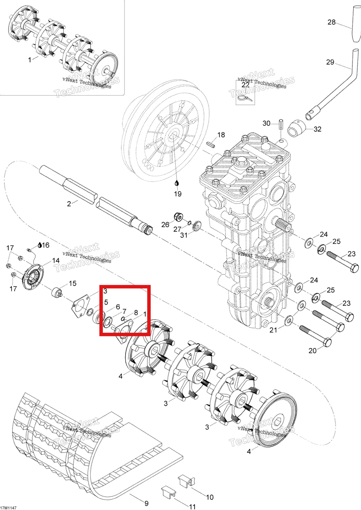 Деталь 501017400 (Протектор) на схеме узла 2012 Ski-Doo Skandic SWT V800 YetiII Drive System