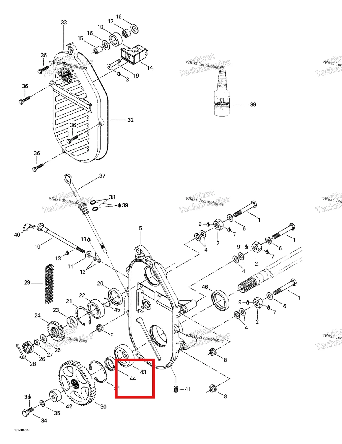 Деталь 501021800 (Проставка) на схеме узла 2002 Ski-Doo Grand Touring 380 F/500 F Chaincase