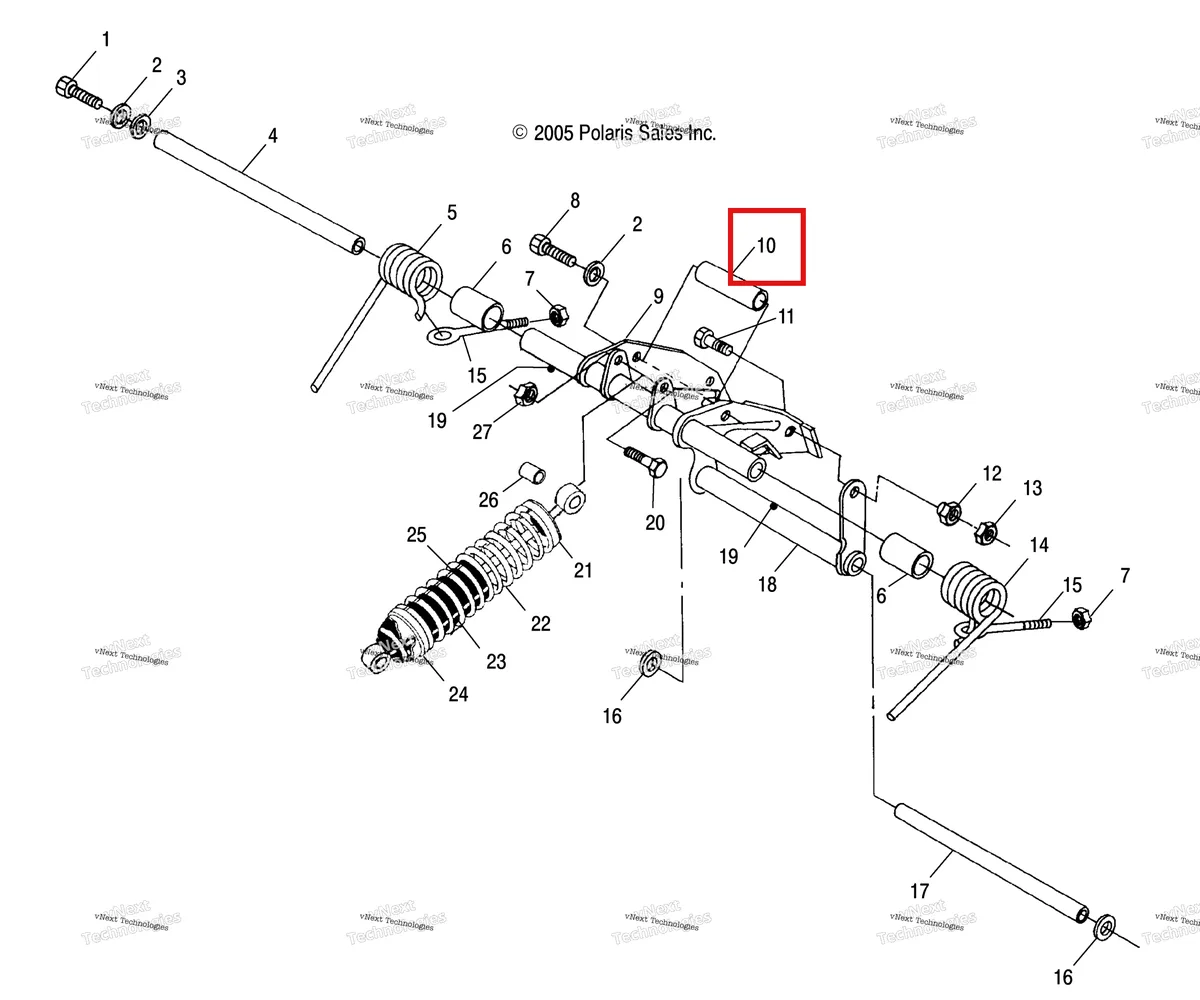 Деталь 5010305 (Трубка проставка R TORQUE Polaris Widetrak LX (2006) (5010305)) на схеме узла Torque Arm, Rear