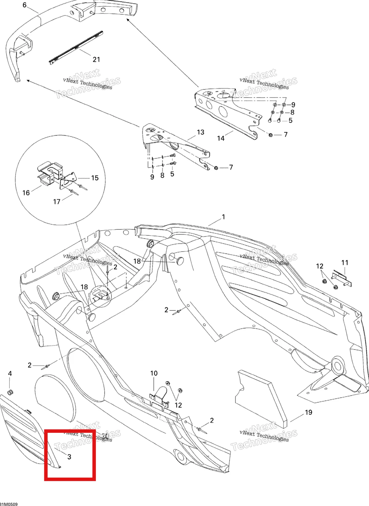 Деталь 502006506 (Деталь Bottom Pan Door, Black) на схеме узла 2005 Ski-Doo Legend V-1000 Bottom Pan