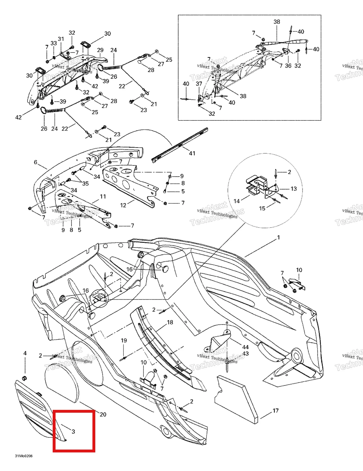 Деталь 502006511 на схеме узла 2002 Ski-Doo Legend 500/600/700/800 Bottom Pan