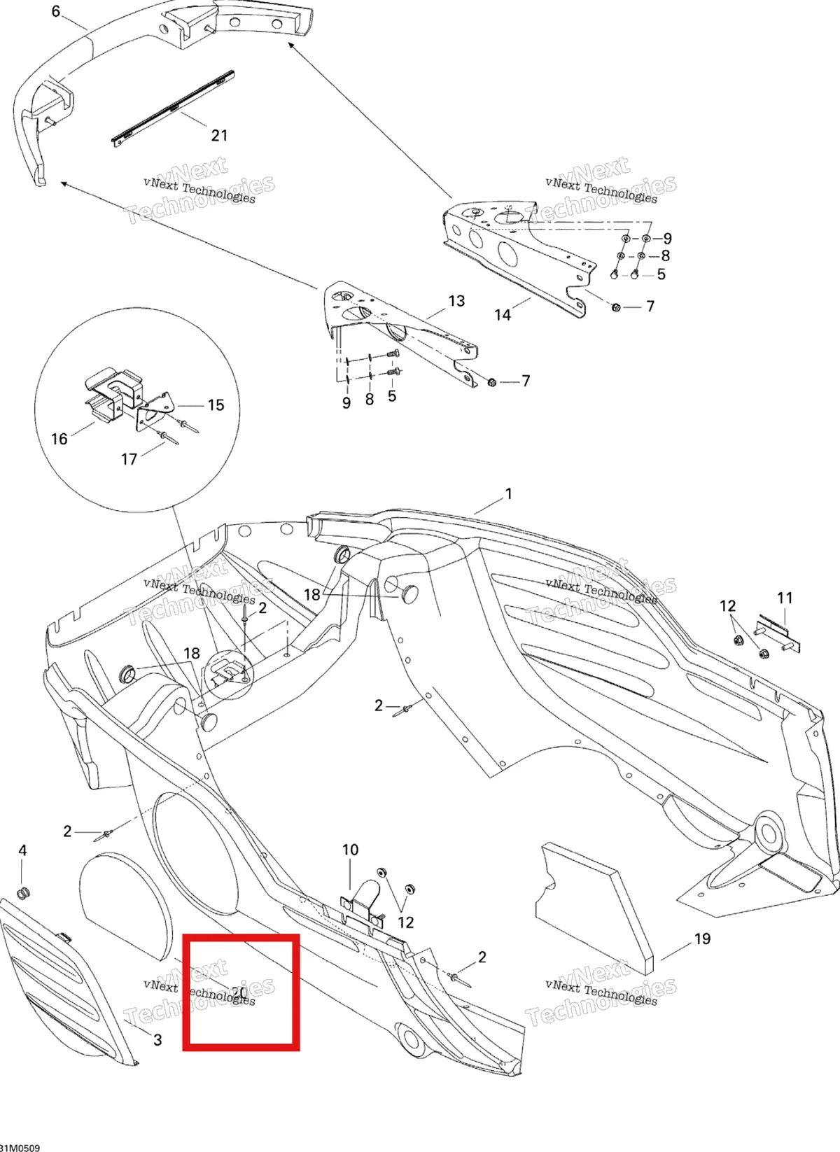 Деталь 502006559 (Деталь Bottom Pan Door Foam) на схеме узла 2005 Ski-Doo Legend V-1000 Bottom Pan