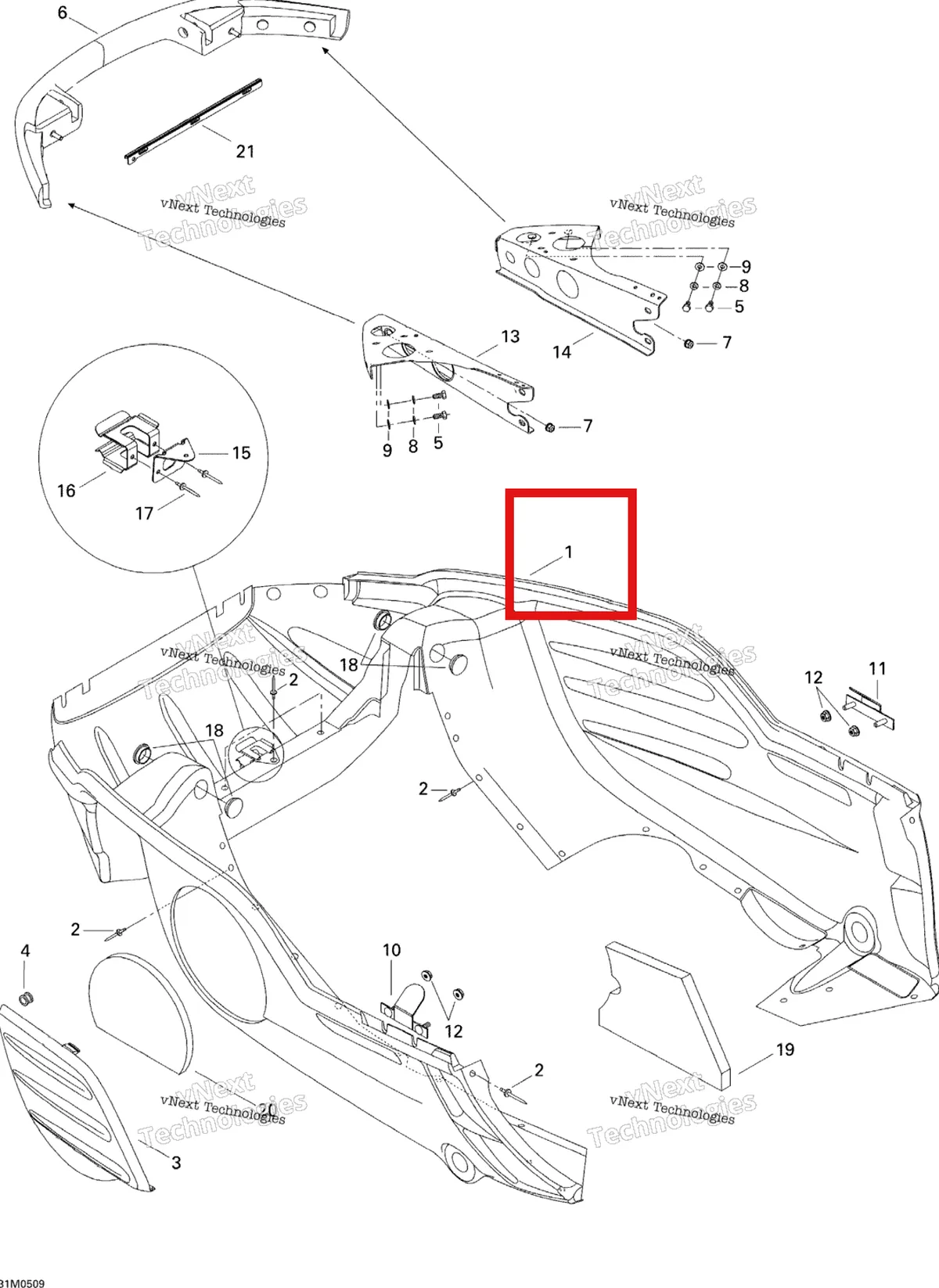 Деталь 502006633 на схеме узла 2005 Ski-Doo Legend V-1000 Bottom Pan