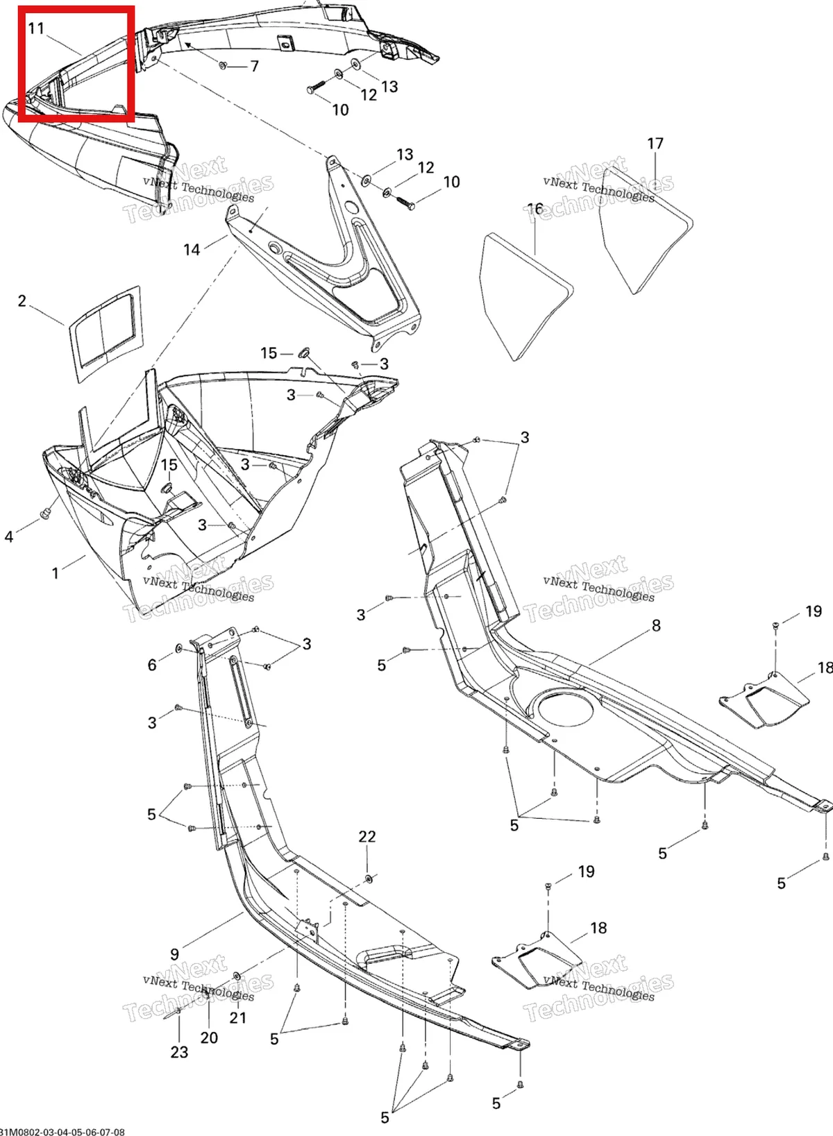 Деталь 502006679 на схеме узла 2008 Ski-Doo GSX 550F Bottom Pan