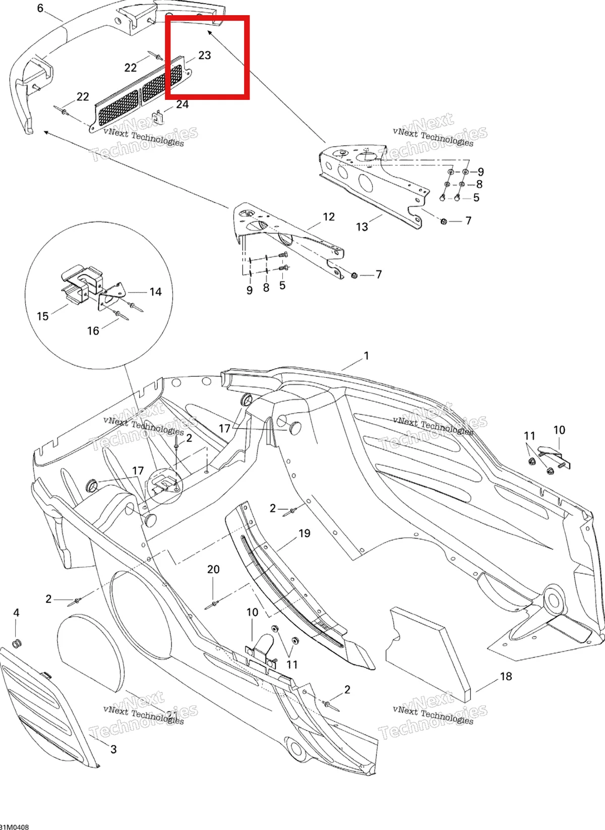 Деталь 502006697 (Деталь Grill) на схеме узла 2004 Ski-Doo Legend 600 HO SDI Bottom Pan