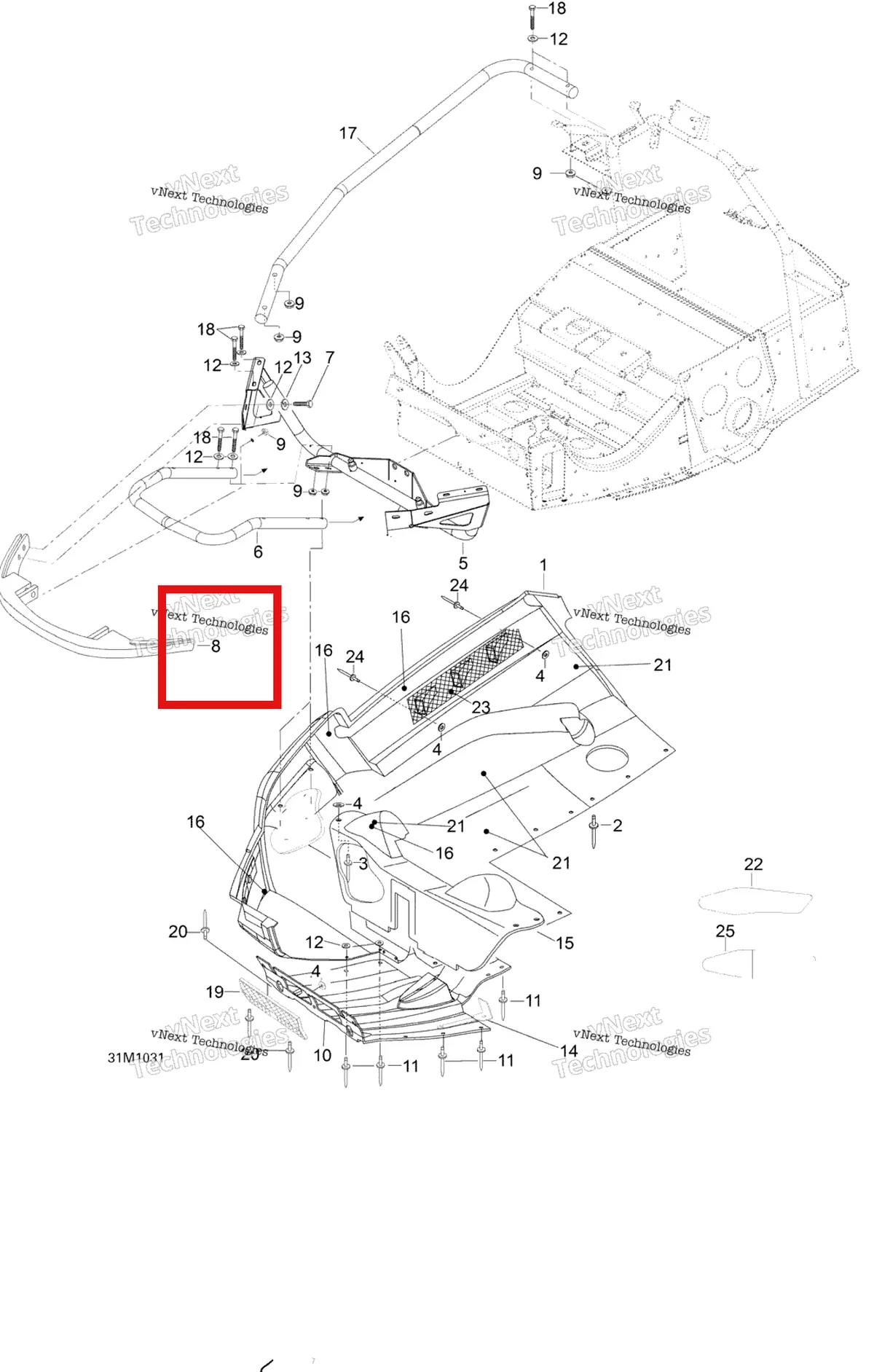 Деталь 502006719 (Деталь Bumper, Black) на схеме узла 2010 Ski-Doo Skandic SUV 550F Bottom Pan